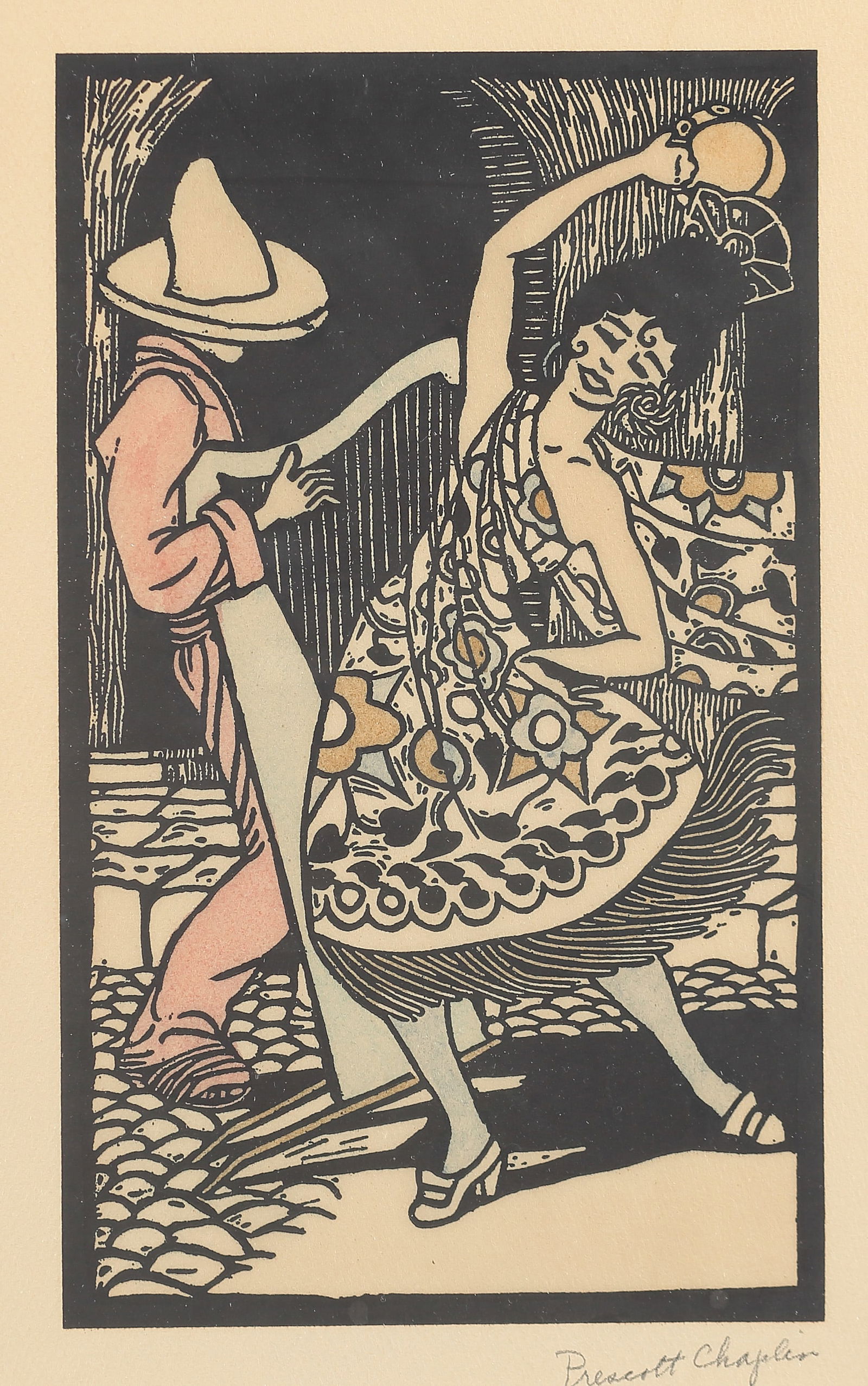 Prescott Chaplin (Am. 1897-1968), The Dance, c. 1930, Woodcut print with hand-coloring (1 of 1)