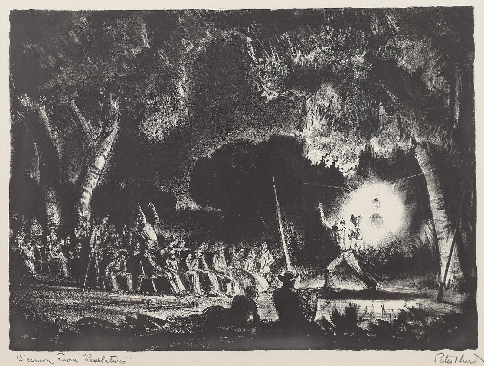 Peter Hurd (Am. 1904-1984), Sermon From Revelations, ed. 250, 1937, lithograph: Sermon From Revelations, ed. 250, 1937, lithograph, 10 x 13 3/5, signed across bottom: Sermon From Revelations, Peter Hurd