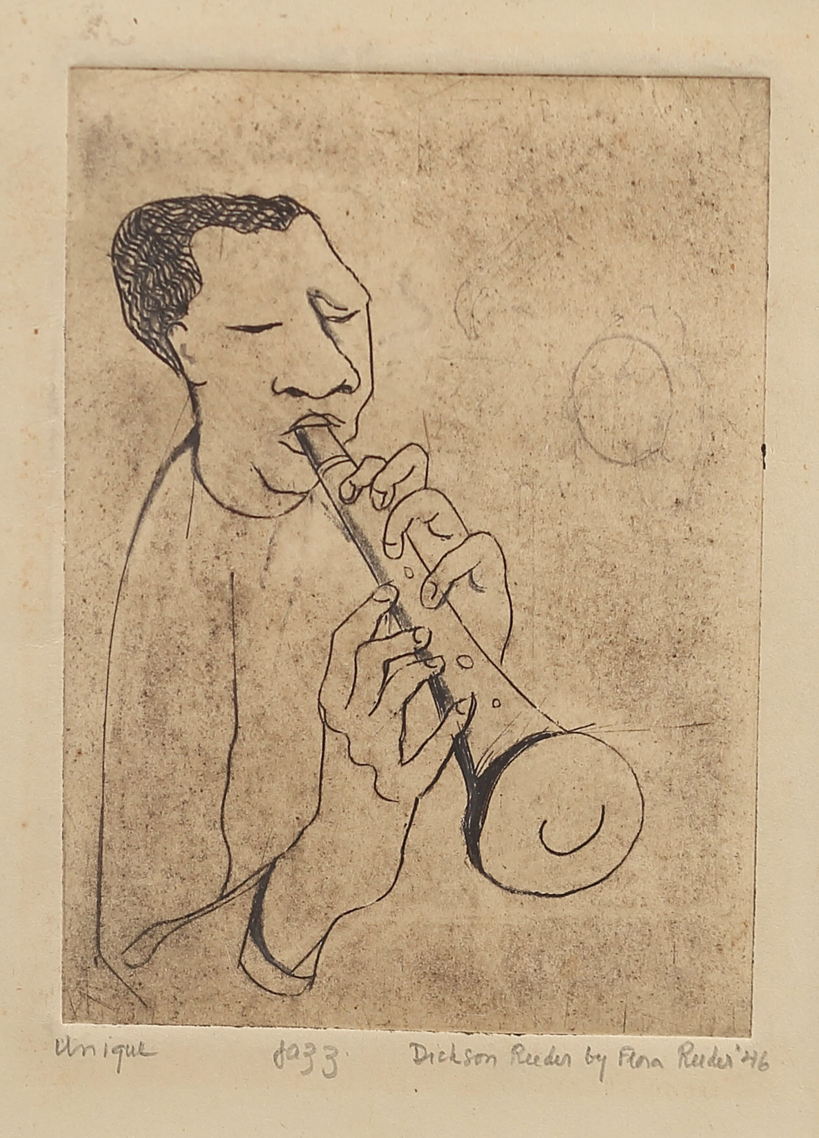 Dickson Reeder (Am. 1912-1970), Jazz, 1946, etching (1 of 1)
