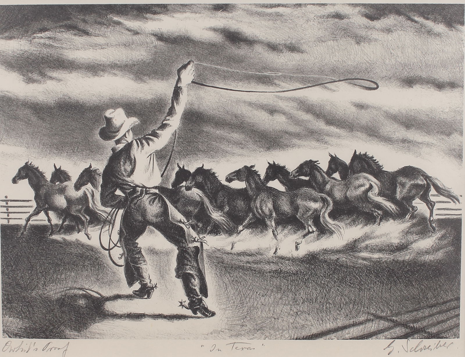 George Schreiber (Am. 1862-1940), In Texas, Artist Proof, lithograph (1 of 1)