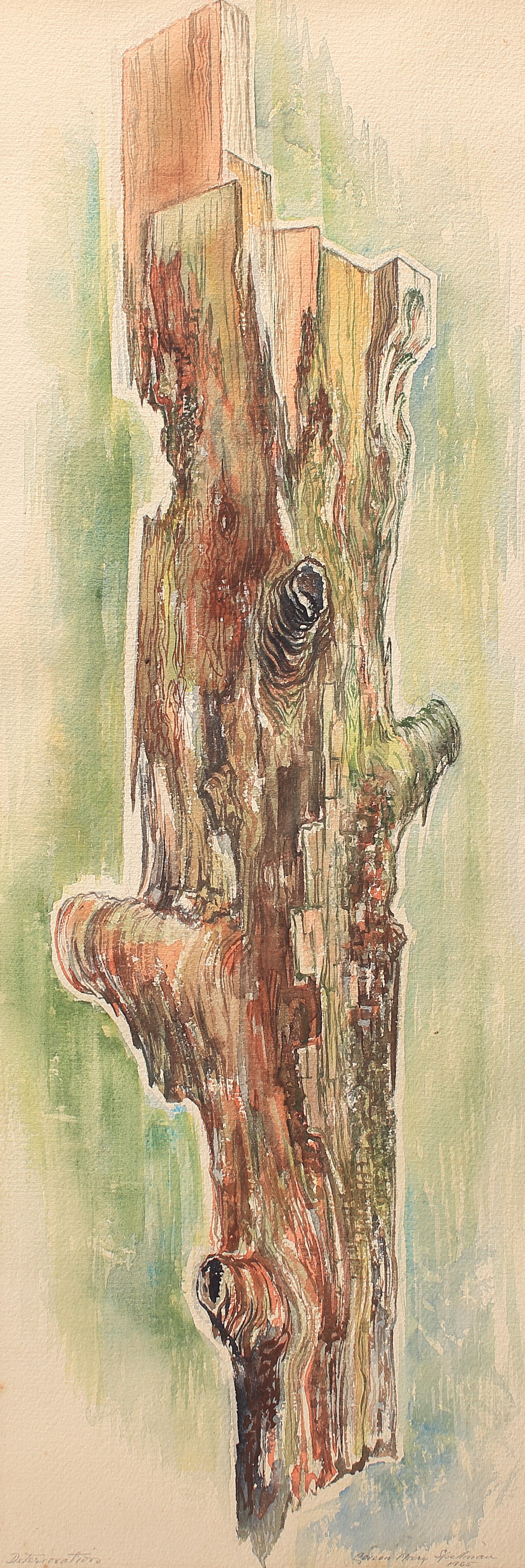 Coreen Spellman (Am. 1905-1978), Deterioration, 1965, watercolor on paper: Deterioration, 1965, watercolor on paper, 29 x 10, signed across bottom: Deteroation (sic), Coreen Mary Spellman, 1965, LITERATURE: Illustrated in The Artwork of Coreen Mary Spellman (1905-1978) by Ja