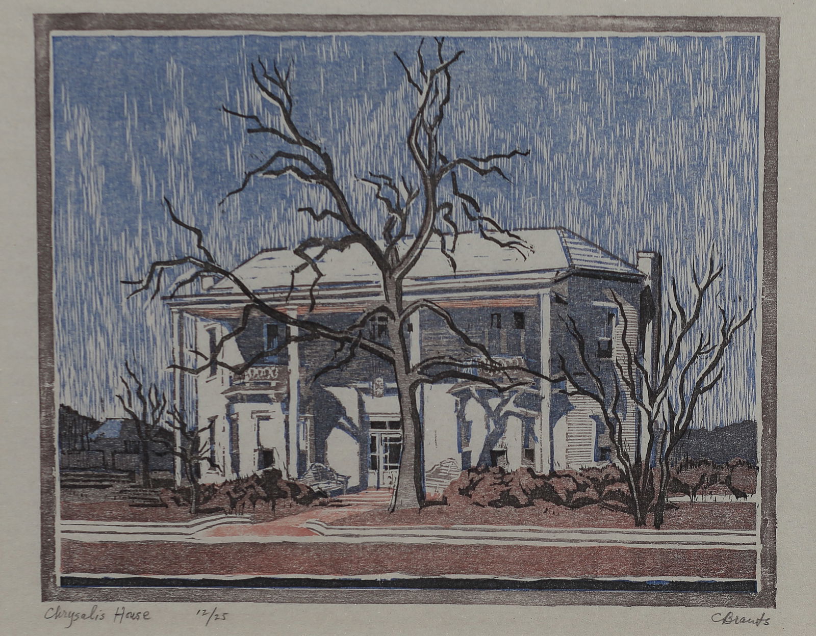 Cynthia Brants (Am. 1924-2006), Chrysalis House, ed. 25, linocut (1 of 1)