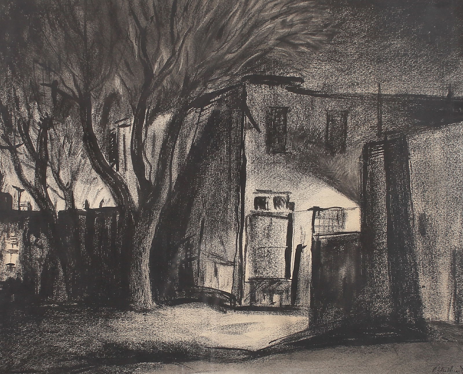 Peter Hurd (Am. 1904-1984), Study for Night Watch, charcoal and ink on paper: Study for Night Watch, charcoal and ink on paper, 14 x 17 1/2, signed lower right: Peter Hurd