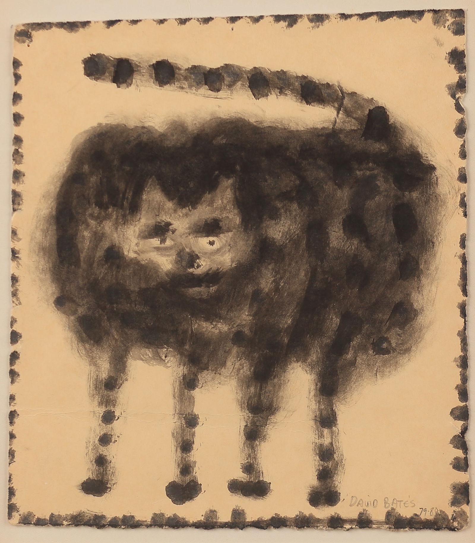 David Bates (Am. b. 1952), Black Cat with Border, 1979-80, ink on paper: Black Cat with Border, 1979-80, ink on paper, 8 1/2 x 7 1/2, signed lower right: David Bates 79-80
