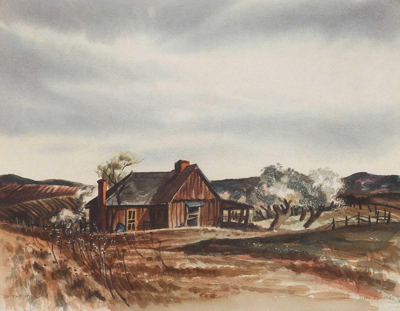 Jerry Bywaters (Am. 1906-1989), In the Hills, 1941, watercolor on paper: In the Hills, 1941, watercolor on paper, 11 x 14, signed across bottom: In the Hills, Jerry Bywaters, '41