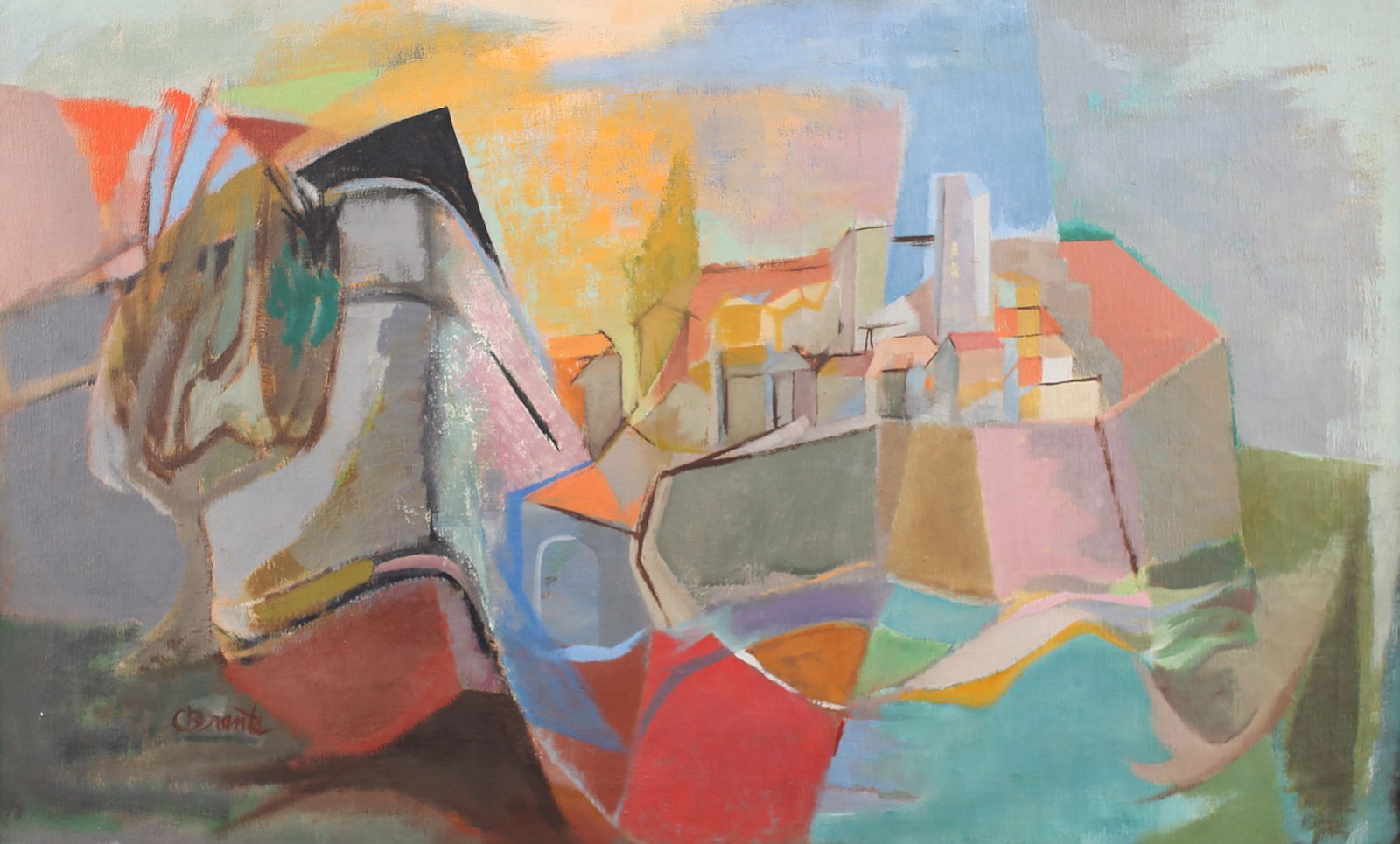 Cynthia Brants (Am. 1924-2006), Cap d'Antibes, oil on canvas: Cap d'Antibes, oil on canvas, 16 x 26, signed lower left: C Brants