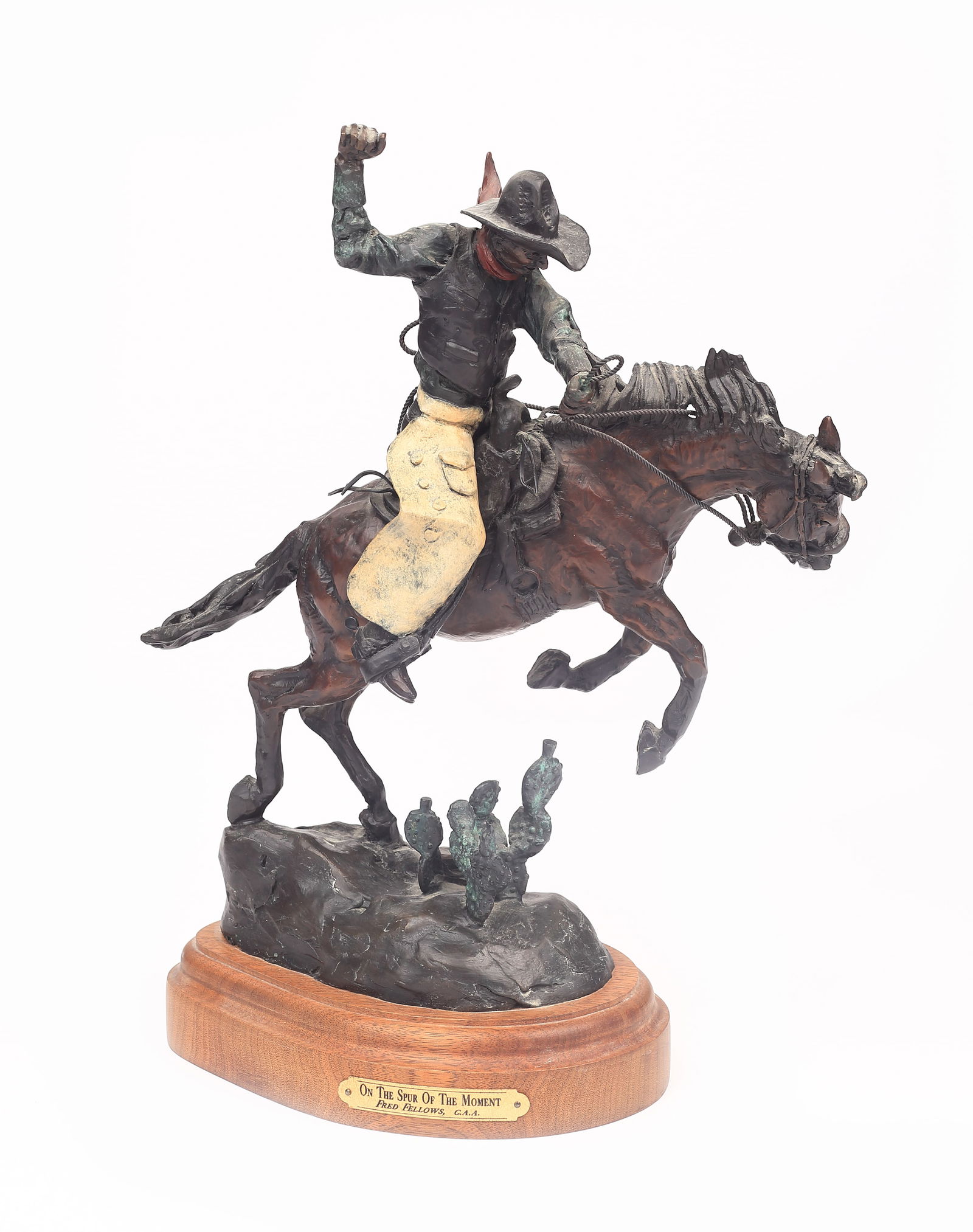 Fred Fellows (Am. b. 1934), On the Spur of the Moment, ed. 100, bronze: On the Spur of the Moment, ed. 100, bronze, 13 x 11 1/2 x 4 1/2, signed on base: Fellows 22/100, From the Collection of Catherine Howell. LOTS: 177-196. Catherine Howell was an art enthusiast and avid