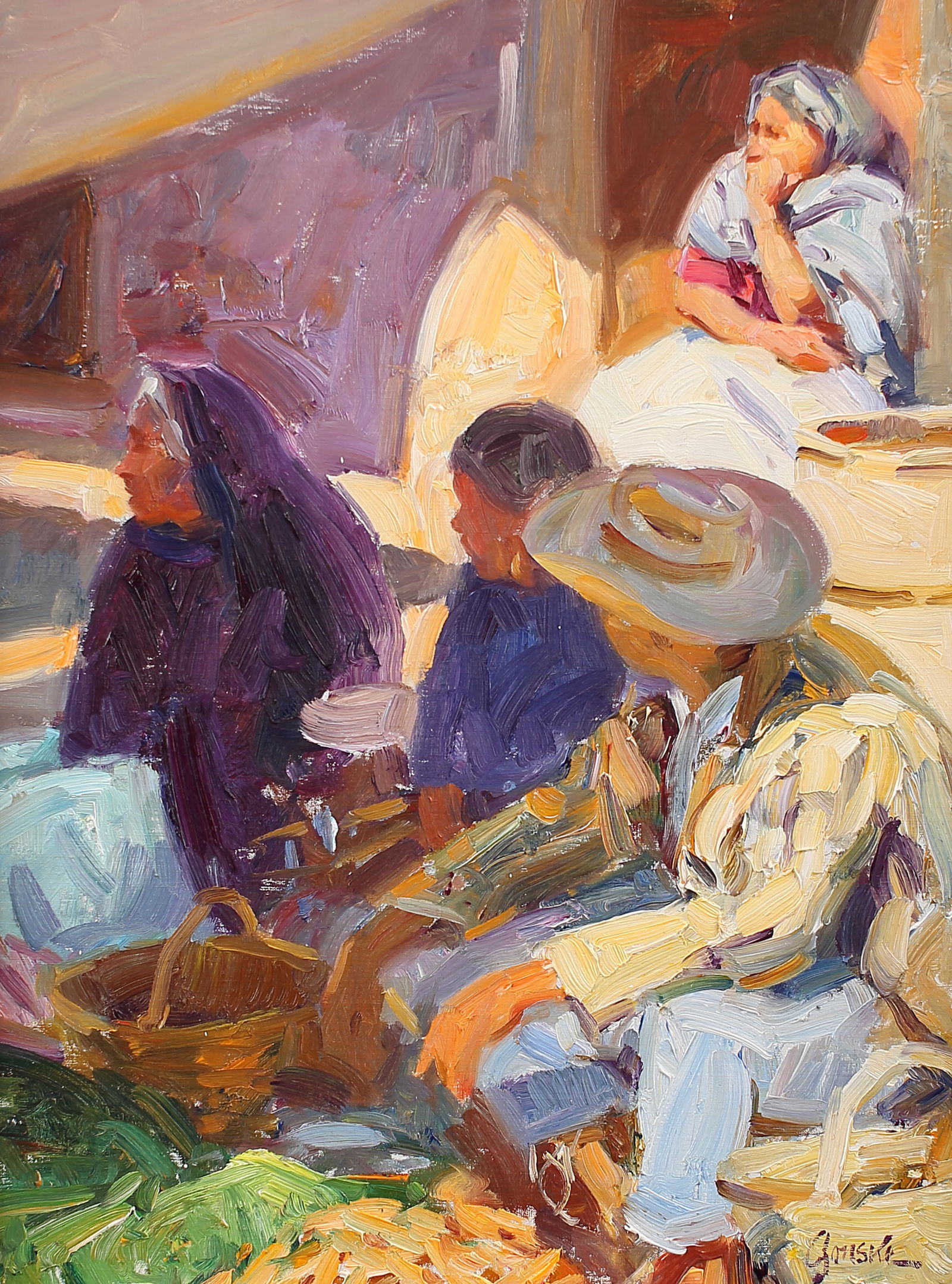 Walt Gonske (am. B. 1942), Waiting For Customers, Patzcuaro Market, Oil