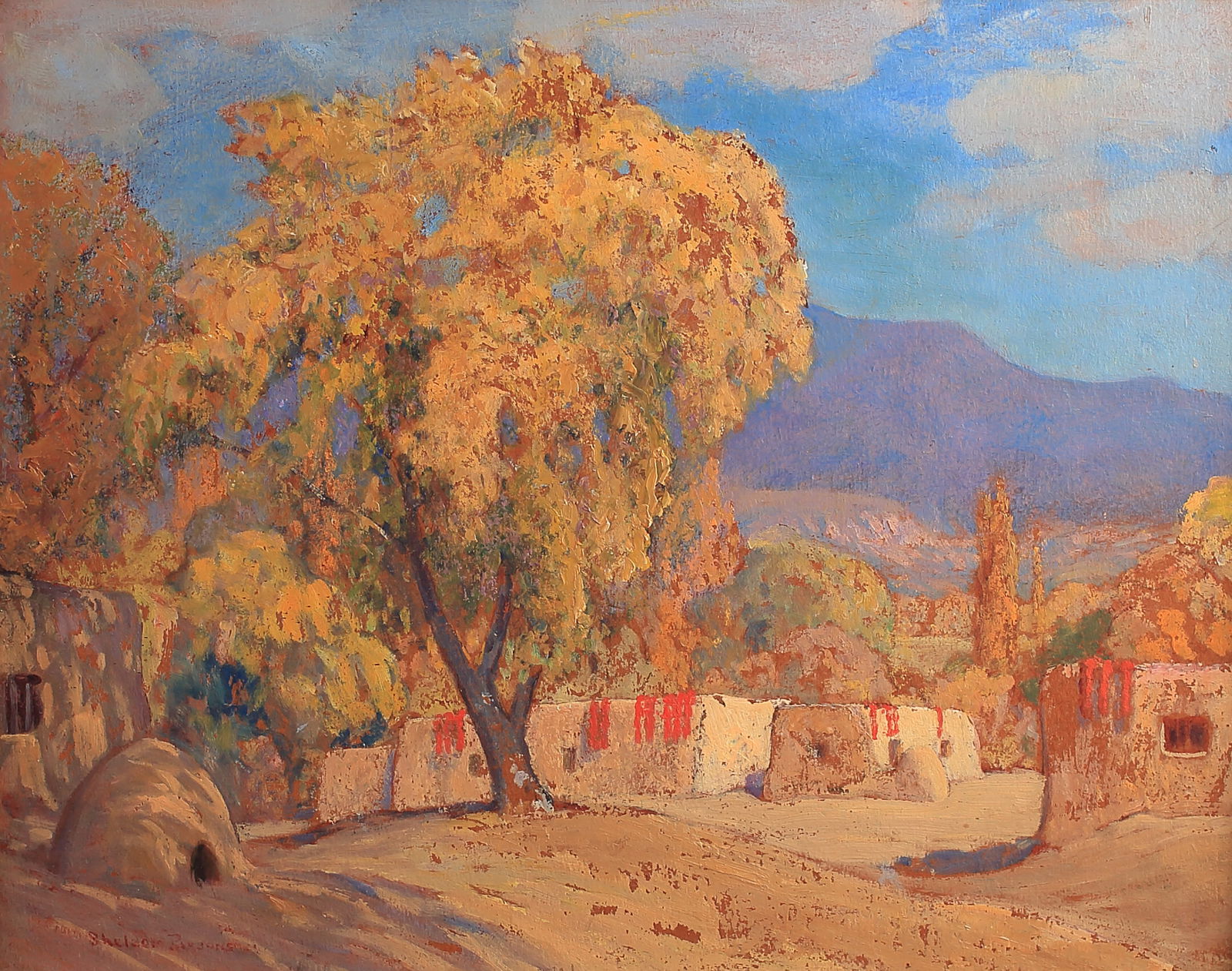 Sheldon Parsons (Am. 1866-1943), Adobes with Red Chillies, oil on board (1 of 7)