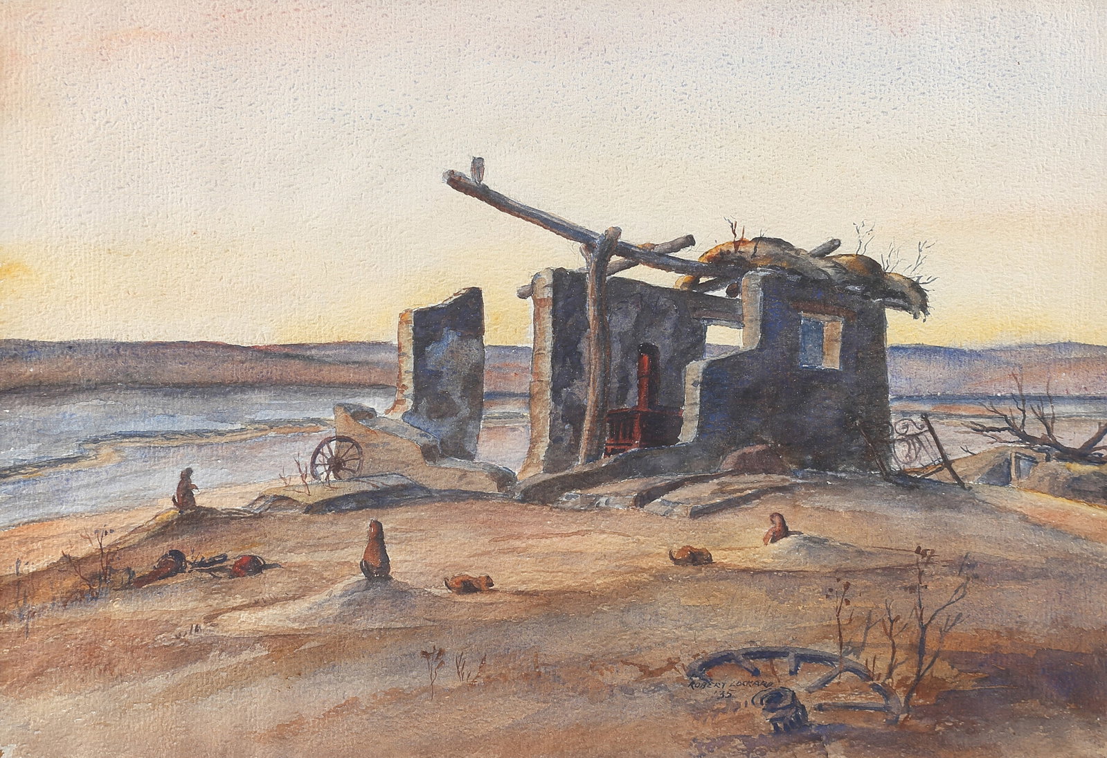 Robert Ivan Lockard (Am. 1905-1974), Abandoned, 1935, watercolor on paper: Abandoned, 1935, watercolor on paper, 13 1/4 x 19 1/2, signed lower right: Robert Lockard '35, Lockard moved to Texas in 1935 when he accepted a position at Texas Technological College in Lubbock, tea