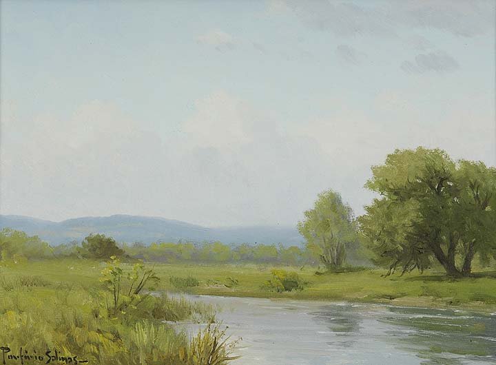Creek Scene: Artist: Salinas, Porfirio (Am. 1910-1973) Title: Creek Scene Medium: oil on canvas Dimensions: 9 x 12 Signed: lower left: Porfirio Salinas