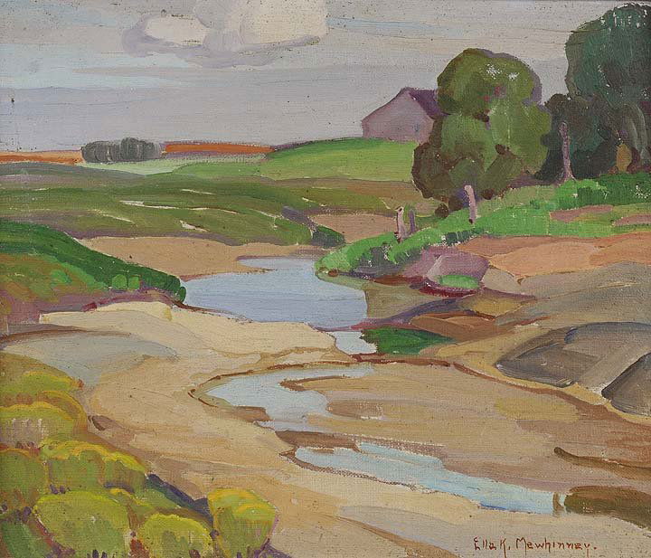 Dove Country: Artist: Mewhinney, Ella (Am. 1891-1962) Title: Dove Country Medium: oil on canvasboard Dimensions: 10 x 10 Signed: lower right: Ella K Mewhinney