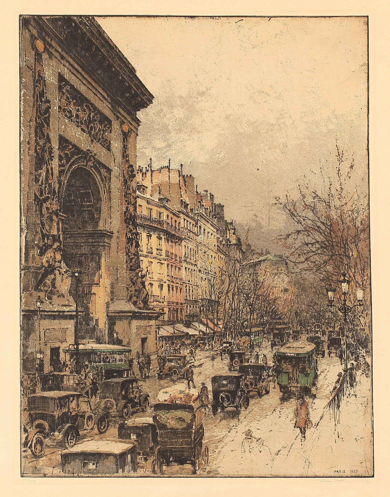 Luigi Kasimir (Austro-Hungarian 1881-1962), Porte St. Denis, Paris, ed. 250, 1925 (1 of 2)