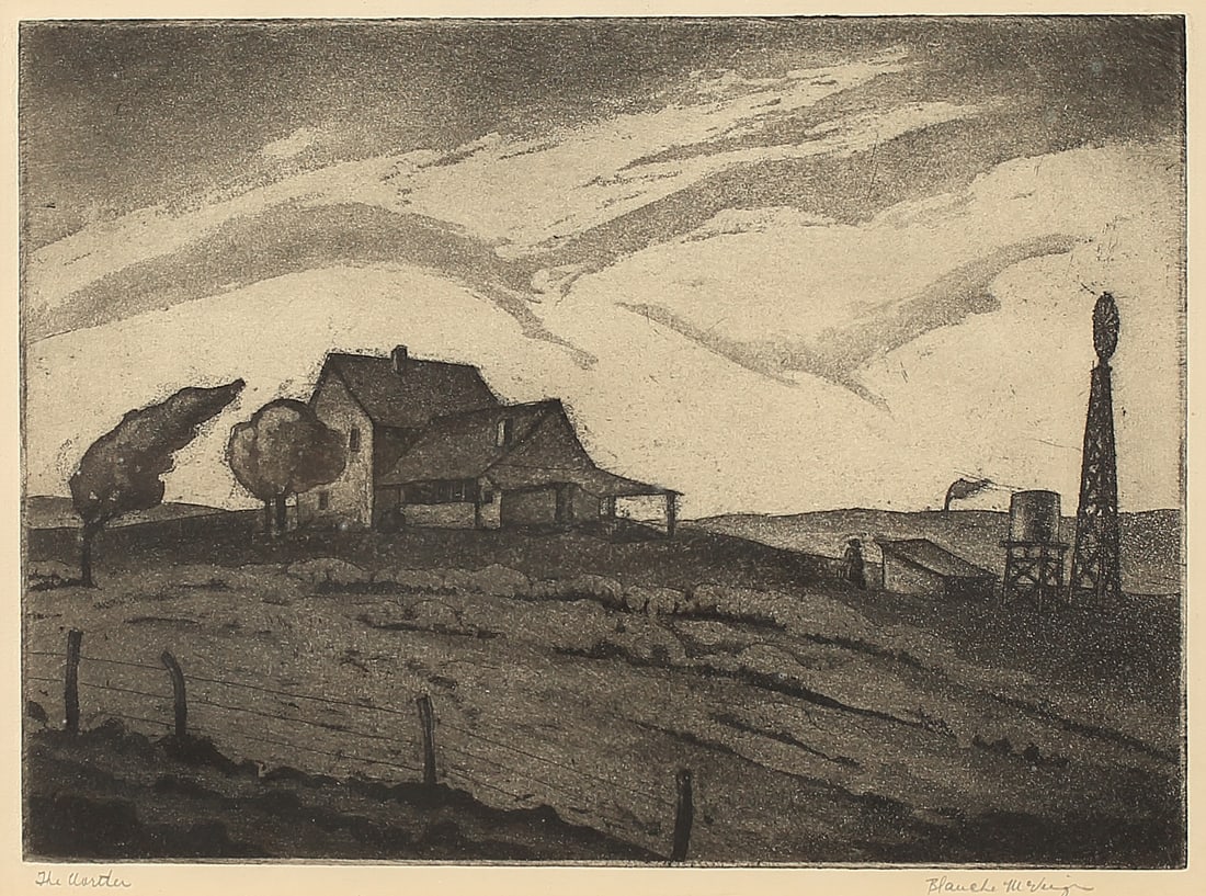 Blanche McVeigh (Am. 1895-1970), The Norther: Blanche McVeigh (Am. 1895-1970), The Norther, etching 6 1/2 x 9, signed across bottom: The Norther, Blanche McVeigh