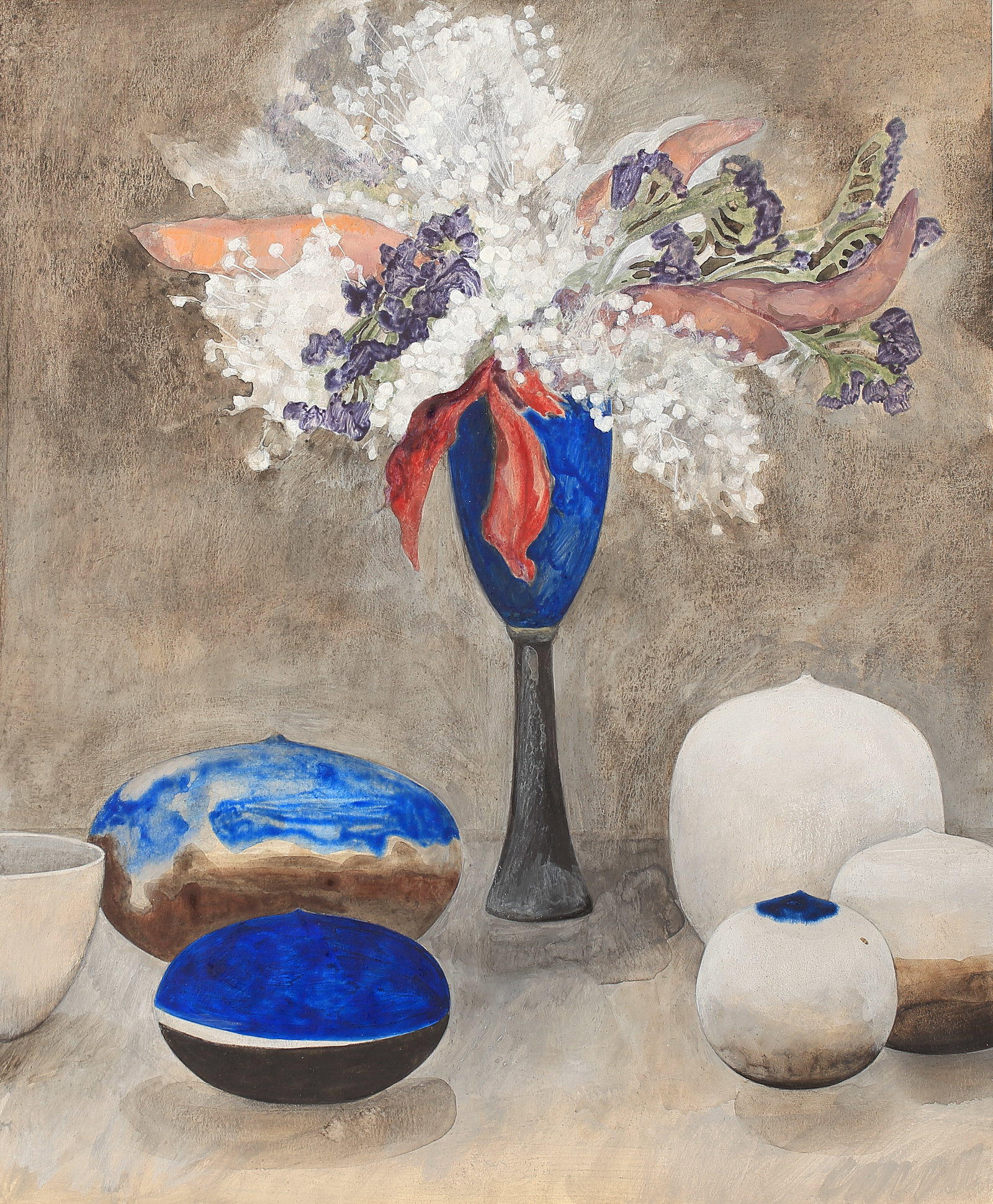 George Grammer (Am. 1928-2019), Set of Three Works: Blue Chalice and Pots & Artemisia & Marigolds (1 of 3)