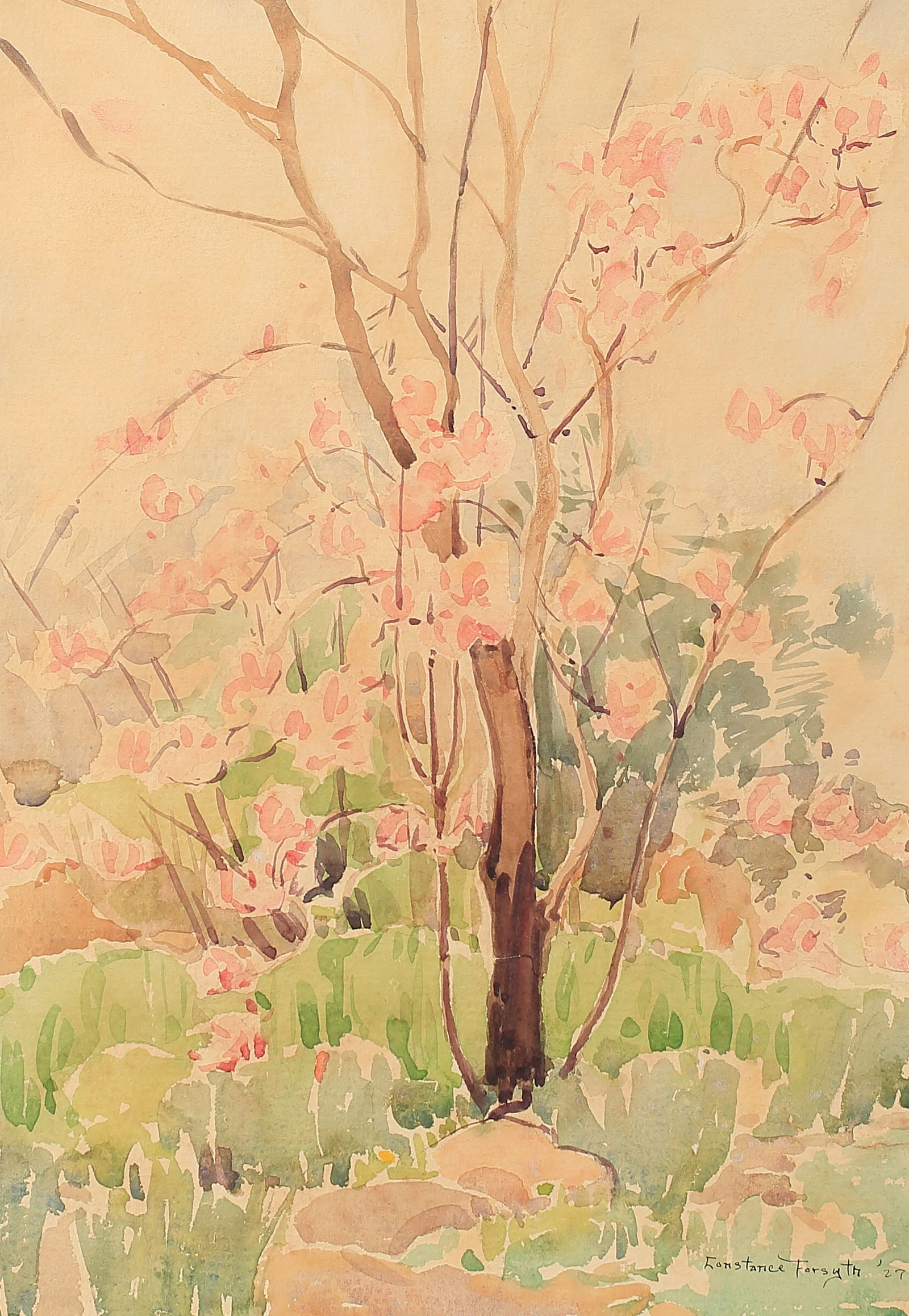 Constance Forsyth (Am. 1903-1987), Dogwoods in Bloom, 1927: Constance Forsyth (Am. 1903-1987), Dogwoods in Bloom, 1927, watercolor on paper 13 1/2 x 9 1/2, signed lower right: Constance Forsyth ‘27