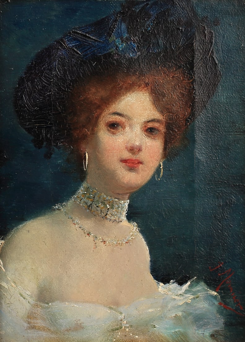 J. Mounier (French 19th Cent.), The Blue Hat (1 of 1)