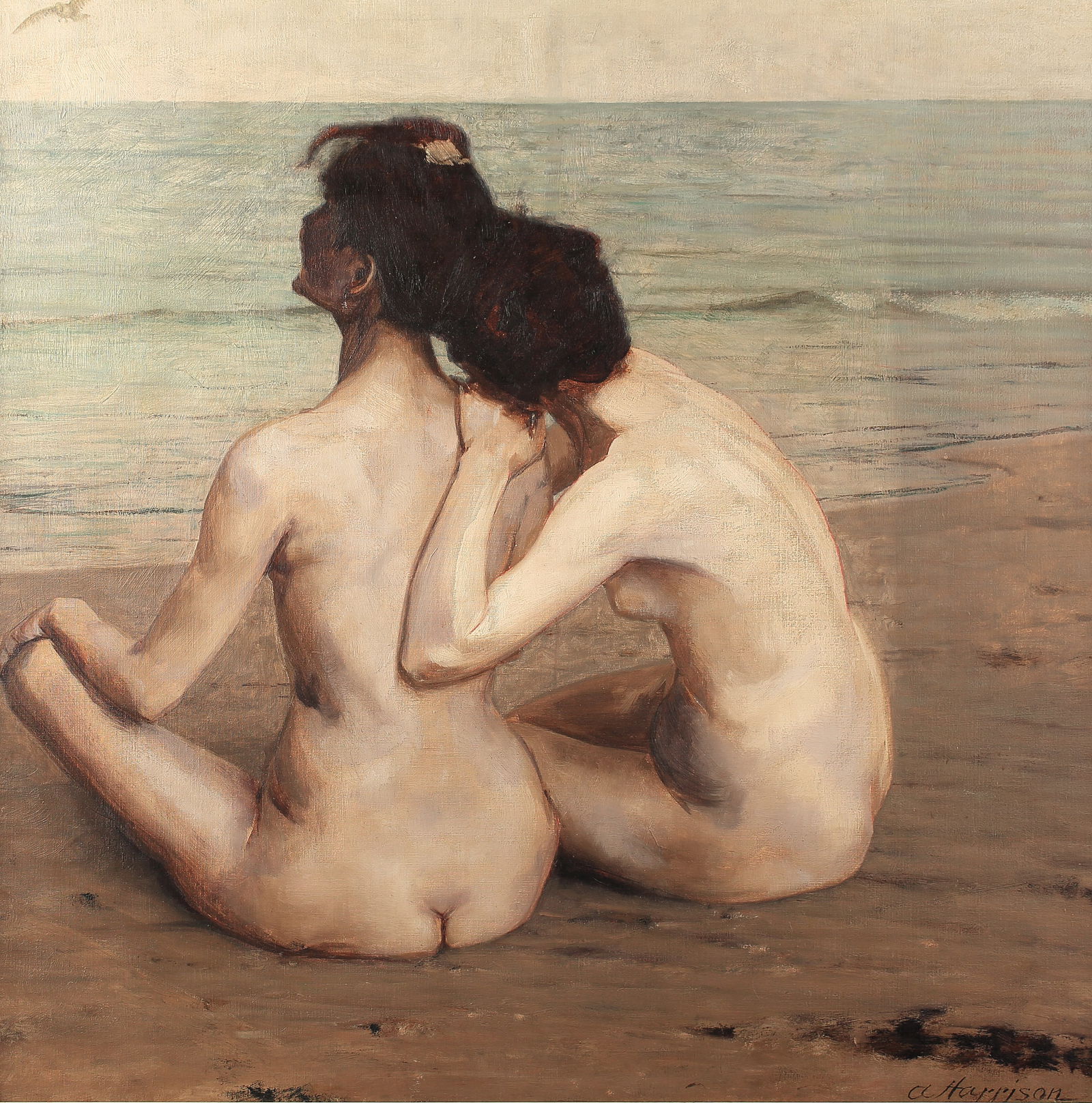 Alexander Harrison (Am. 1853-1930), Two Bathers on a Beach: Alexander Harrison (Am. 1853-1930), Two Bathers on a Beach, oil on canvas 40 x 39 1/2, signed lower right: A Harrison
