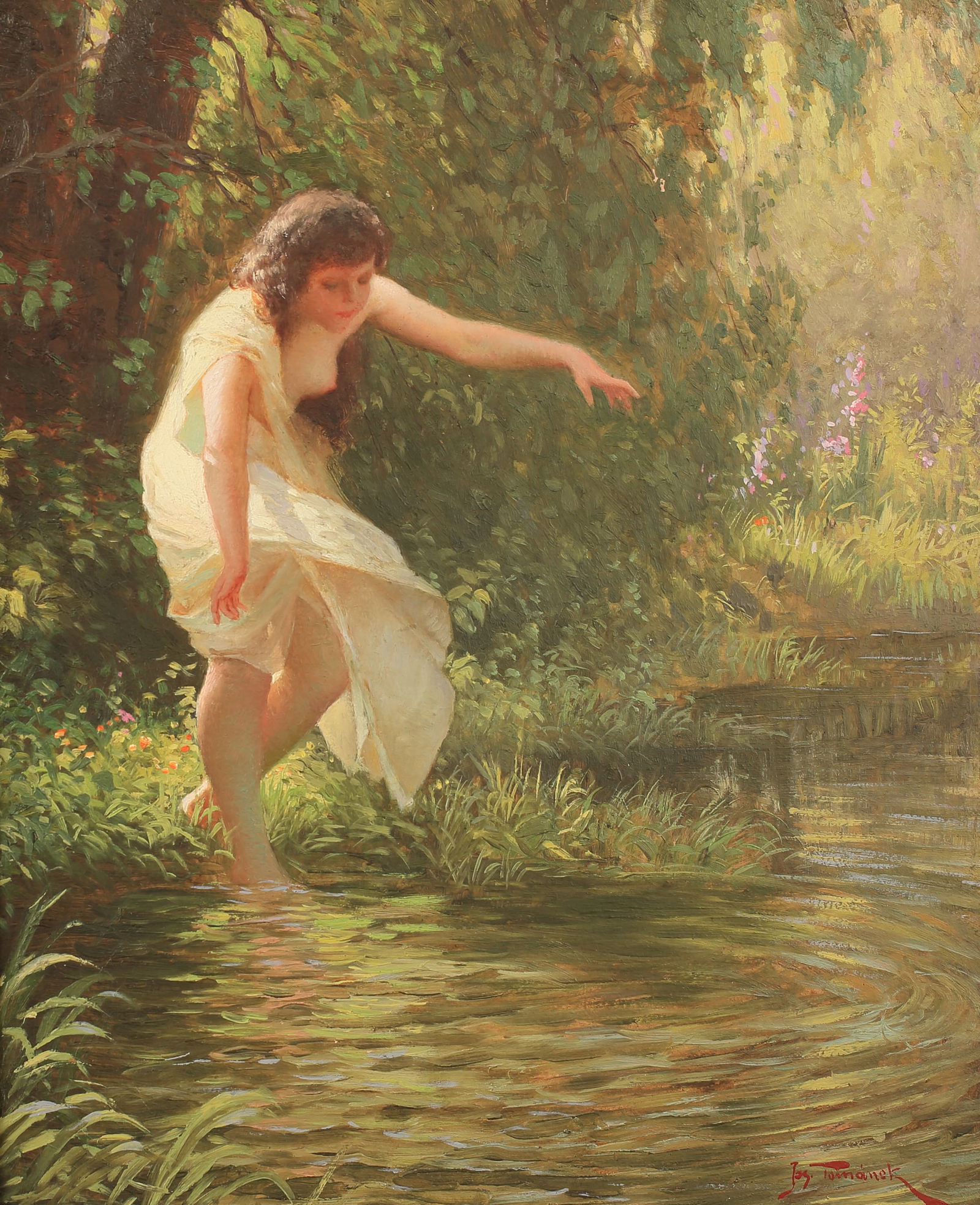 Joseph Tomanek (Am. 1889-1974), Semi-Nude at the Edge of a Pond: Joseph Tomanek (Am. 1889-1974), Semi-Nude at the Edge of a Pond, oil on board 17 x 14, signed lower right: Jos. Tomanek