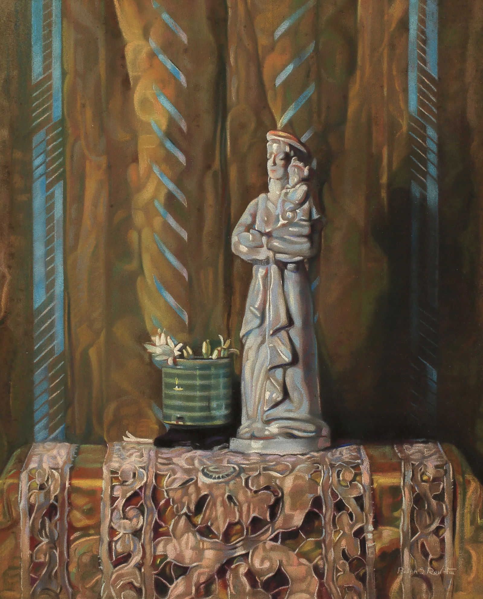 Ralph Rowntree (Am. 1889-1992), Still Life: Ralph Rowntree (Am. 1889-1992), Still Life, pastel on paper 21 x 17, signed lower right: Ralph S Rowntree, Ralph Shenault Rowntree was a native of Stamford, TX. He studied at Southern Methodist Univer