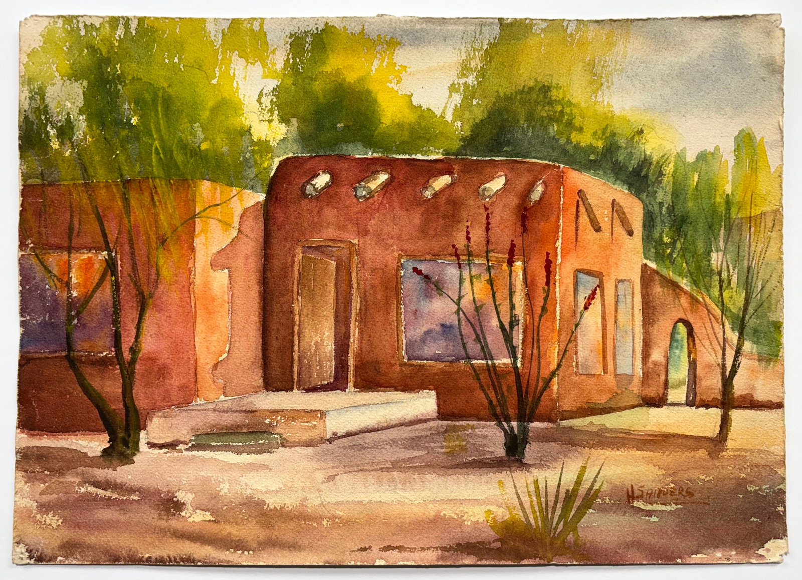 Hedwyn Sanders (Am. 1885-1951), Set of Two Works: (a) Adobe, watercolor on paper 9 3/4 x 13 1/2, (1 of 2)
