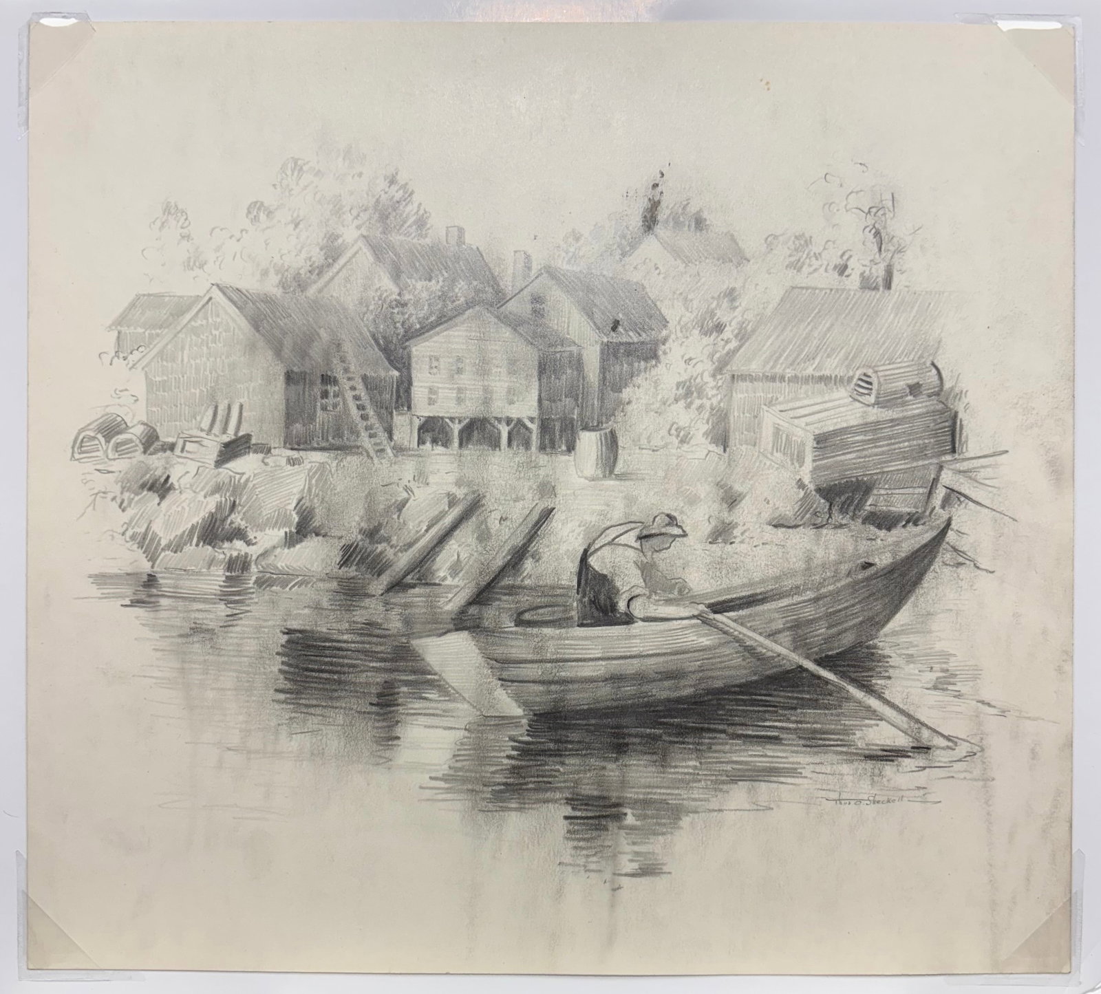Thomas O. Sheckell (Am. 1883-1943), Row Boat: Row Boat, pencil on paper, 10 x 11, signed lower right: Thus O. Sheckell