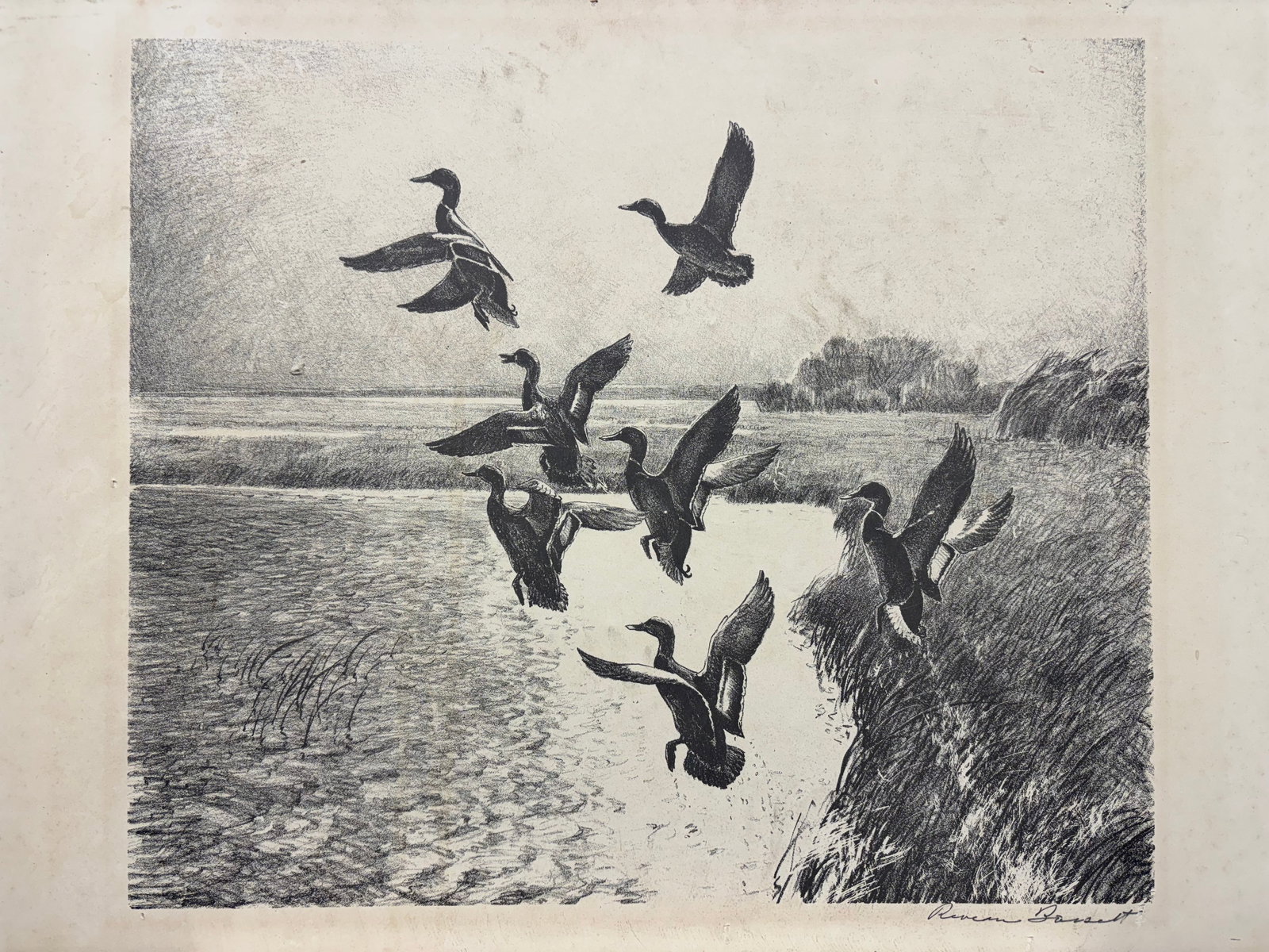 Reveau Bassett (Am. 1897-1981), Ducks in Flight (1 of 1)