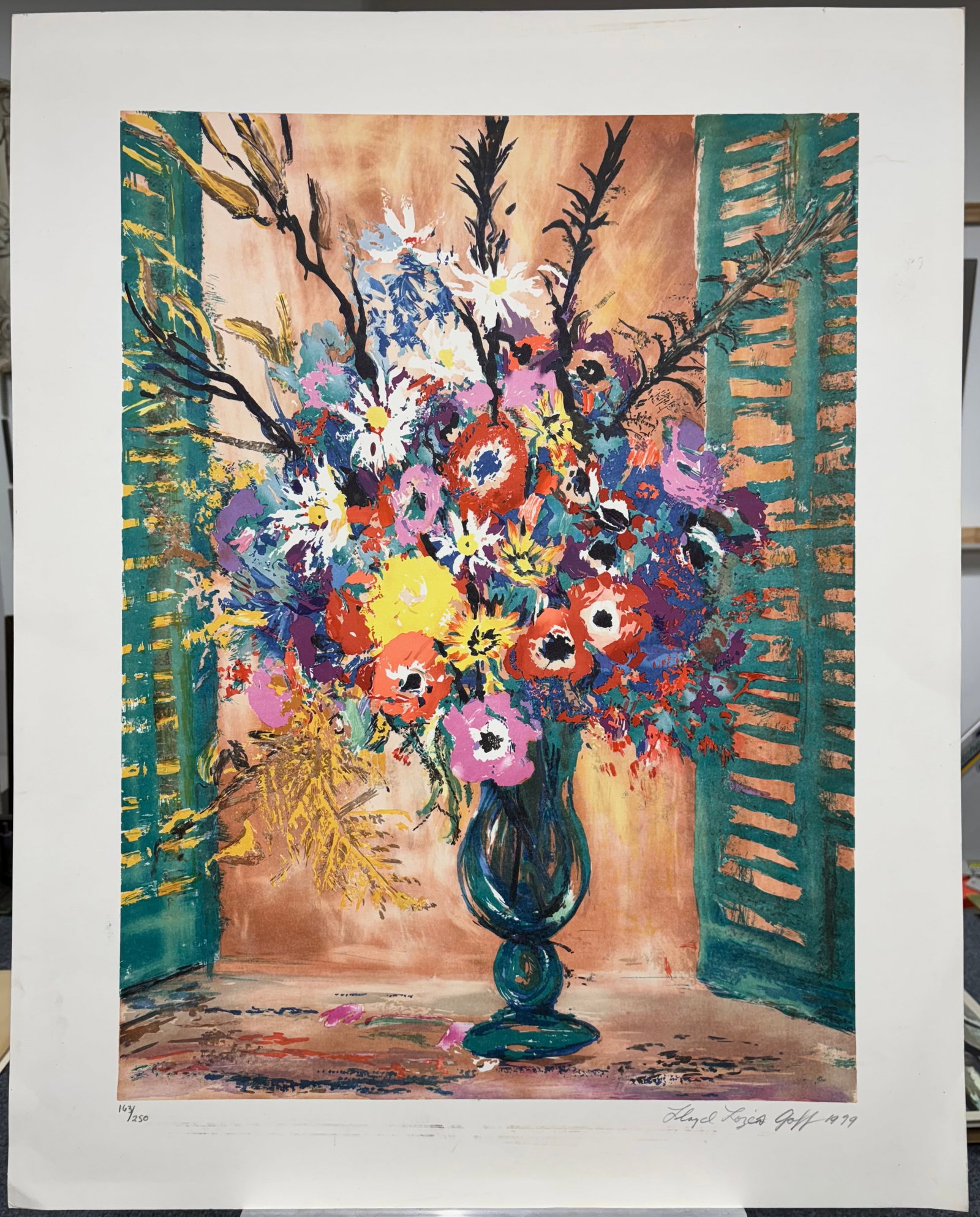 Lloyd Lozes Goff (Am. 1908-1982), Still Life, 1979, ed. 250: Still Life, 1979, ed. 250, serigraph, 24 x 17 7/8, signed across bottom: 163/250, Lloyd Lozes Goff 1979