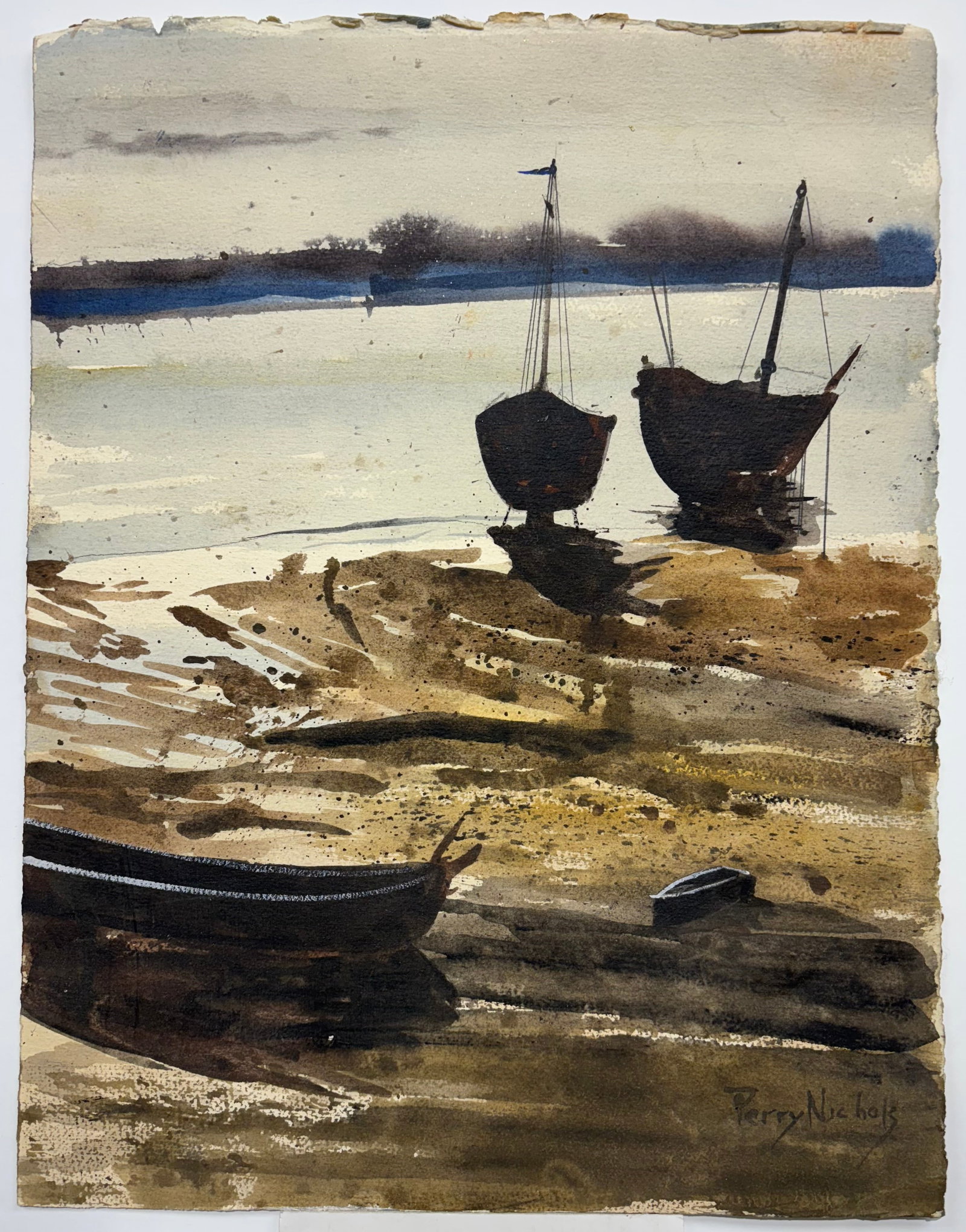 Perry Nichols (Am. 1911-1992), Sailboats by the Shore: Sailboats by the Shore, watercolor on paper, 19 1/2 x 15, signed lower right: Perry Nichols