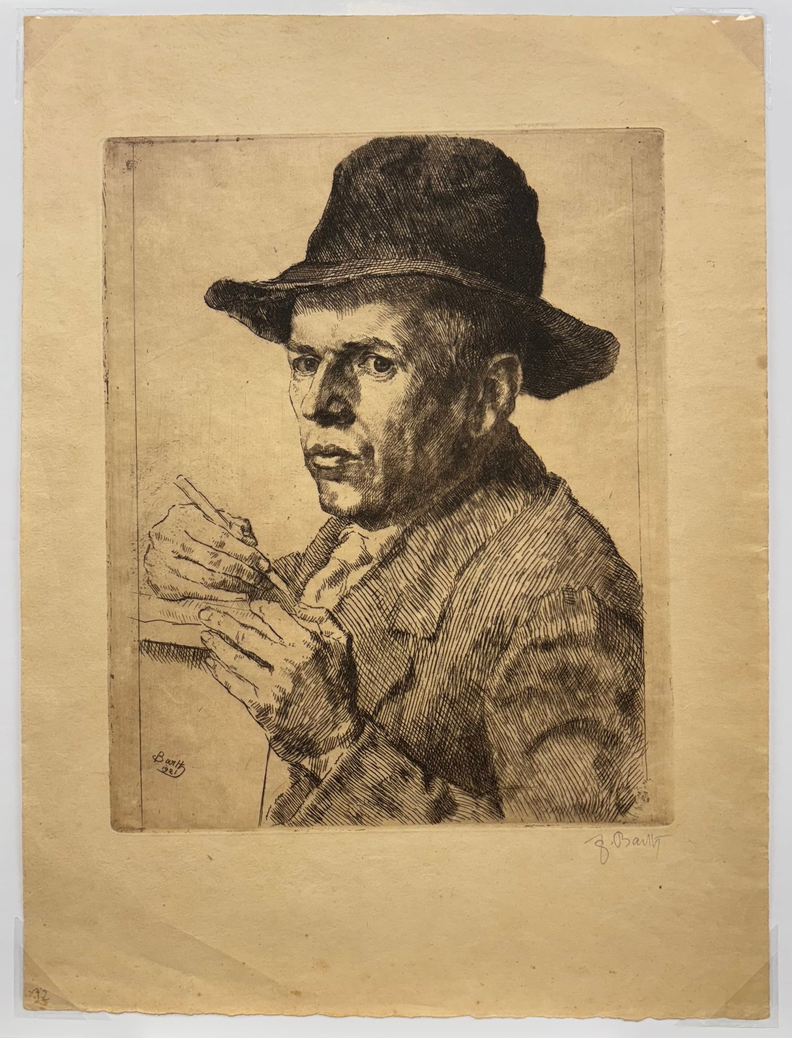 Friedrich Theodor Barth (1877-1937), Set of Three Works: (a) Man Playing a Flute, etching 10 1/4 x 7 - 2