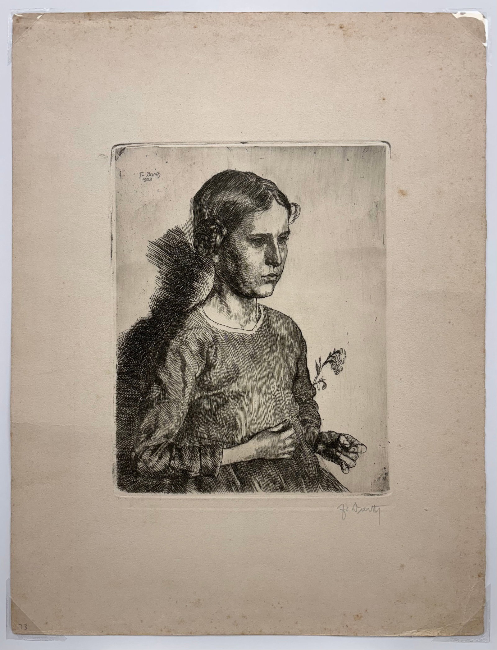 Friedrich Theodor Barth (1877-1937), Set of Three Works: (a) Man Playing a Flute, etching 10 1/4 x 7 - 3