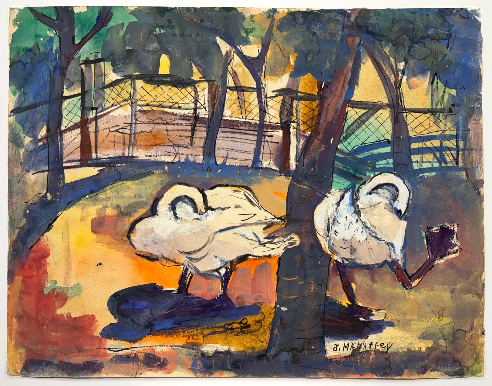 Josephine Mahaffey (Am. 1903-1982), Two Swans: Two Swans, watercolor on paper, 18 3/4 x 24, signed lower right: J. Mahaffey