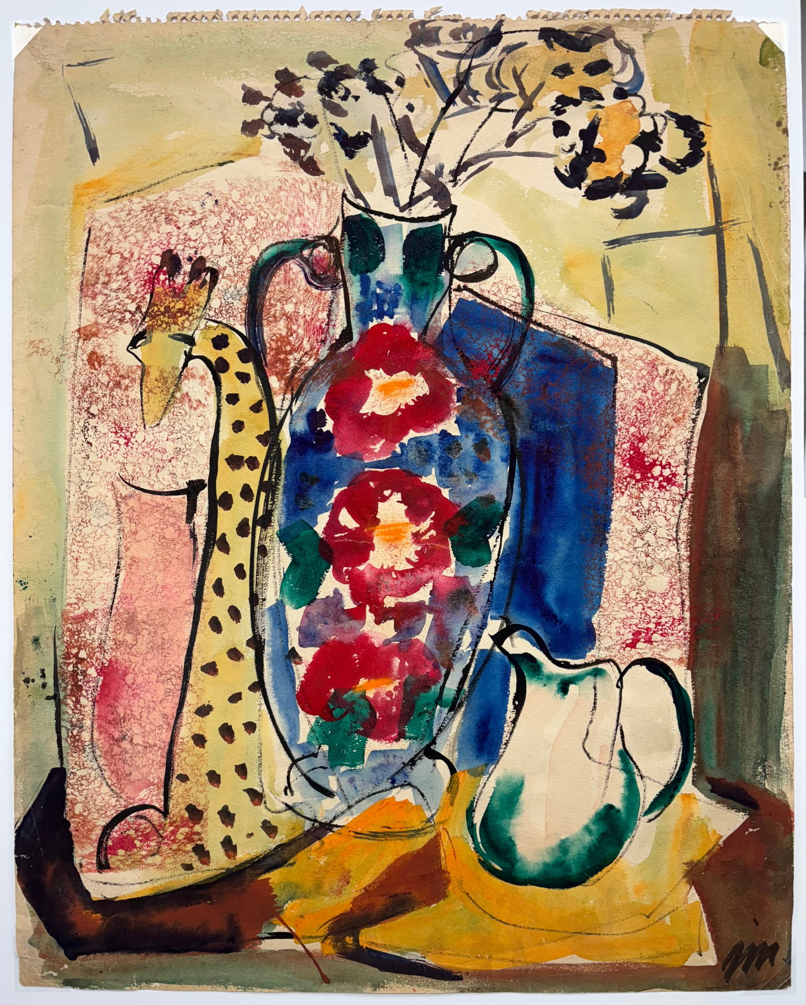 Josephine Mahaffey (Am. 1903-1982), Still Life with a Giraffe: Still Life with a Giraffe, watercolor on paper, 23 1/2 x 18 3/4, signed lower right: JM
