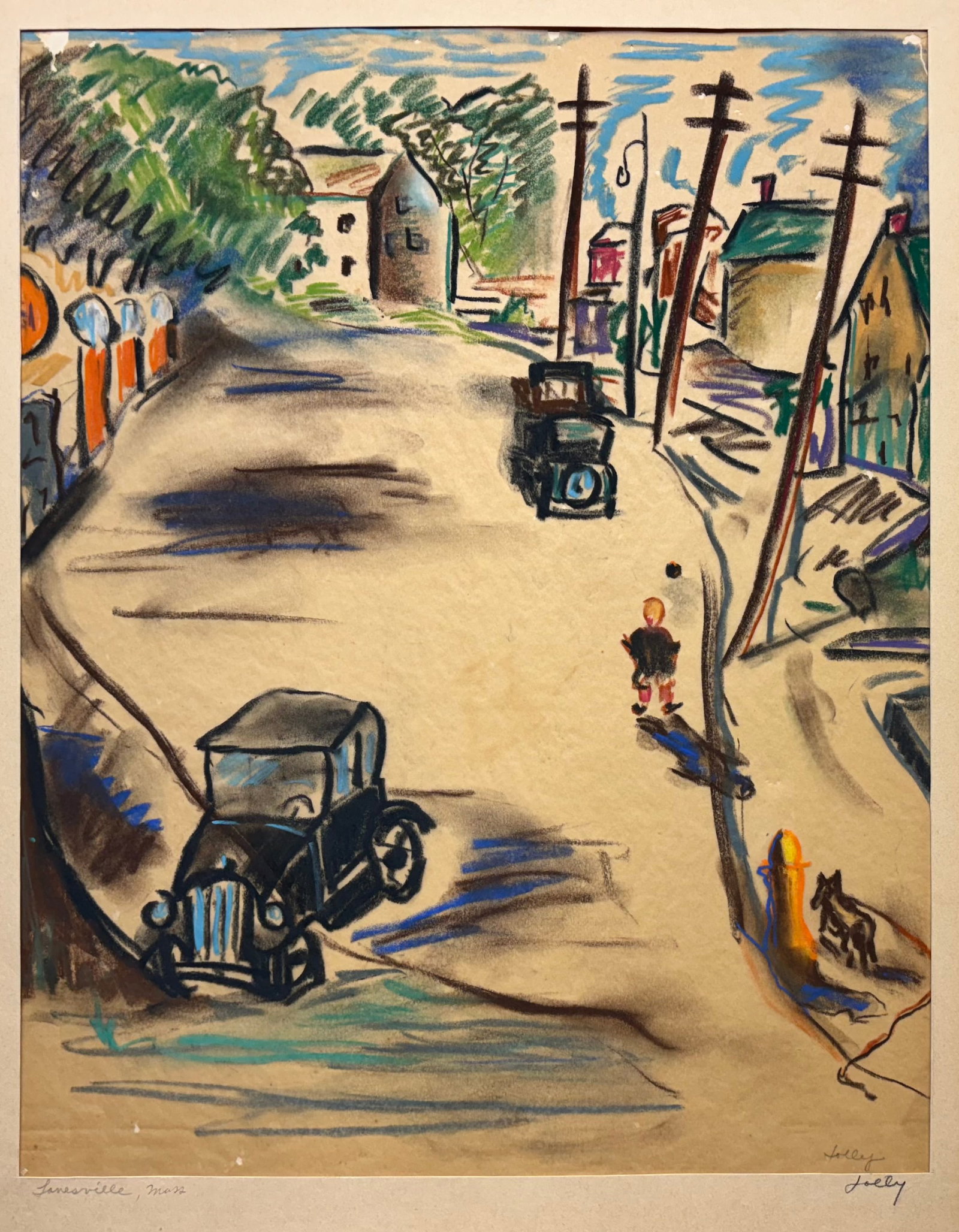 Wade Jolly (Am. 1909-1976), Jamesville, Mass: Jamesville, Mass, pastel on paper, 16 3/8 x 13, signed lower right: Jolly