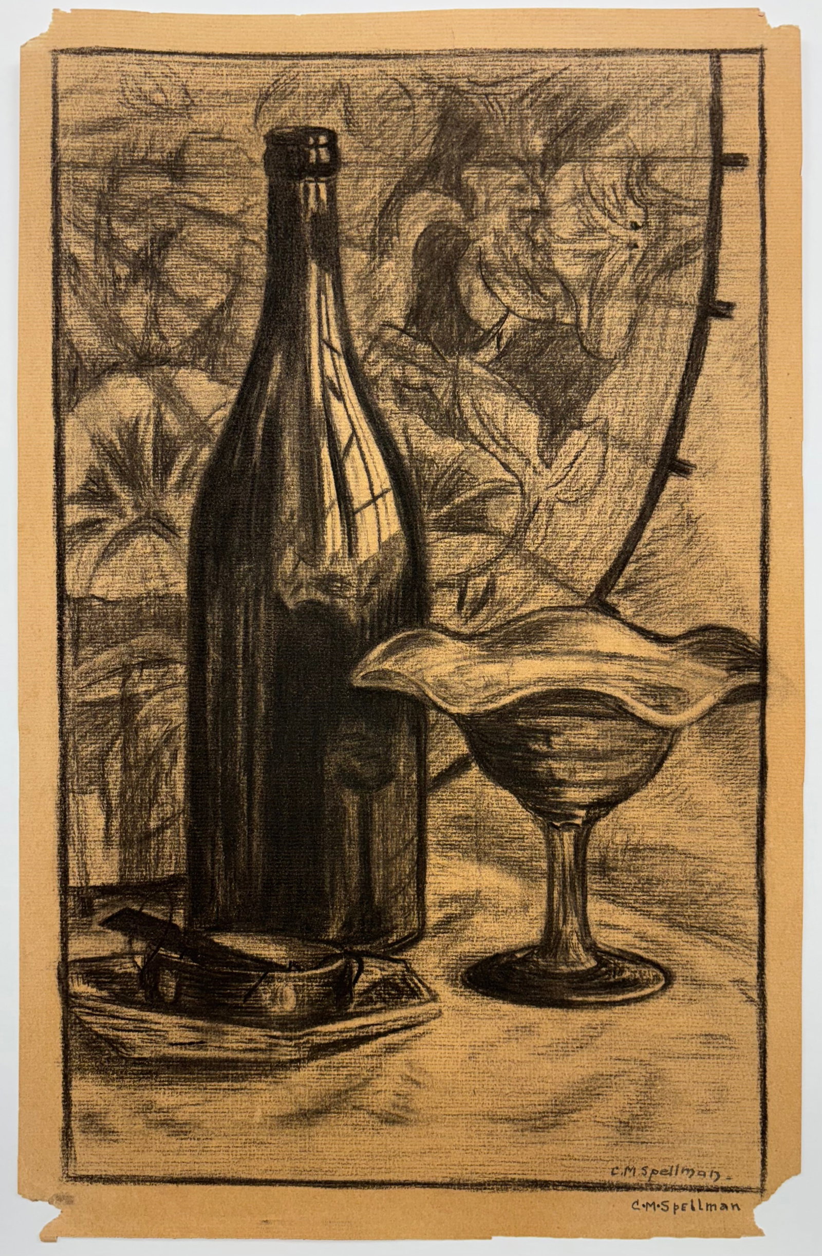 Coreen Spellman (Am. 1905-1978), Still Life with Bottle: Still Life with Bottle, charcoal on paper, 16 x 9 3/4, signed lower right: C.M. Spellman