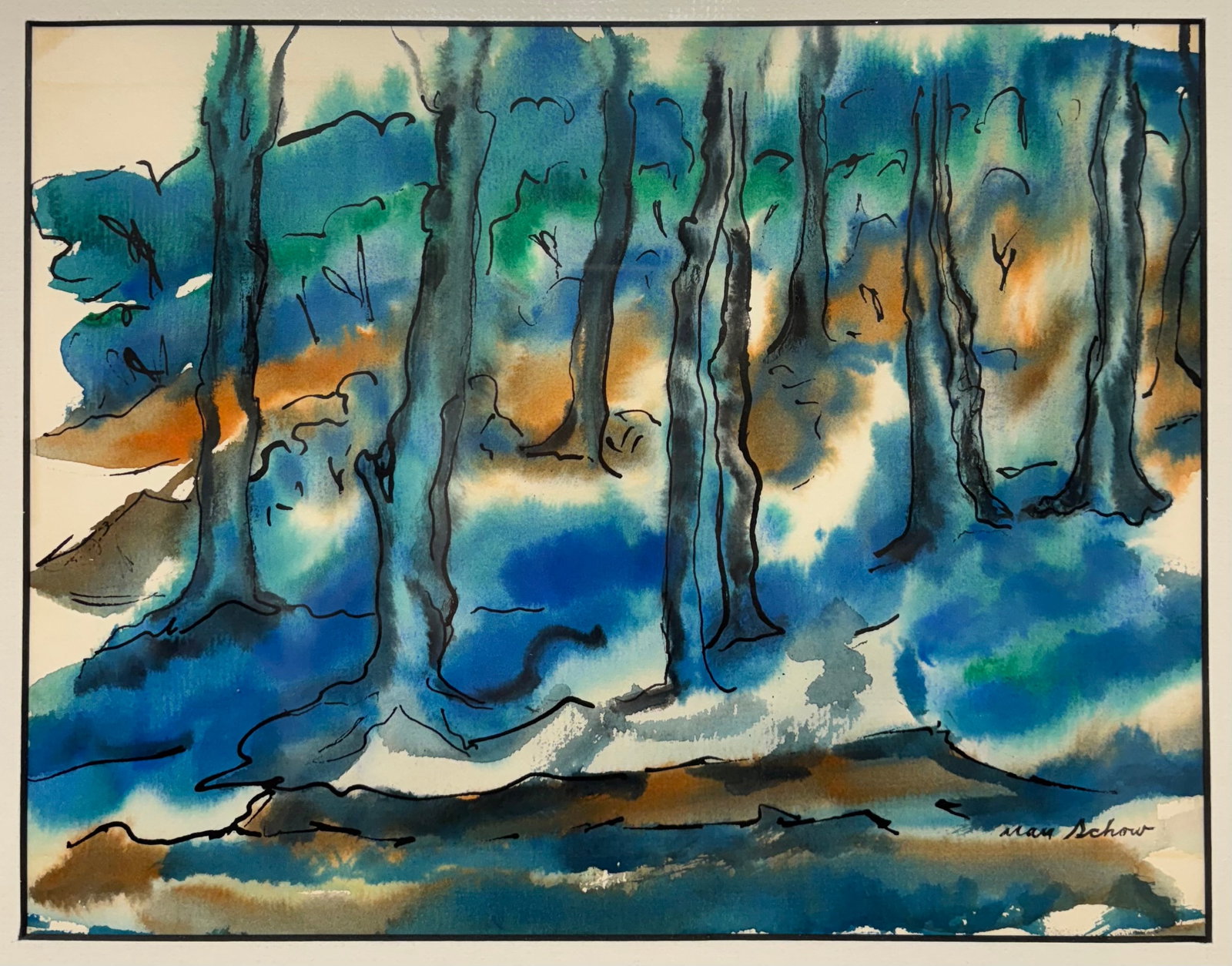 May Schow (Am. 1895-1976), Set of Two Works: (a) The Blue Woodland, watercolor on paper 8 1/2 x 11, (1 of 2)