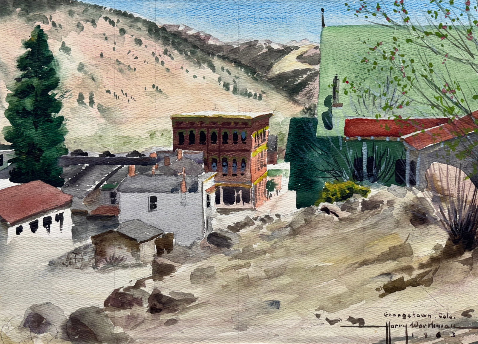 Harry Worthman (Am. 1909-1989), Set of Three Works: (a) Georgetown, Colorado, 1963, watercolor on: Set of Three Works: (a) Georgetown, Colorado, 1963, watercolor on paper 9 3/4 x 13 1/2, signed and titled lower right: Georgetown, Colo., Harry Worthman, 1963; Stamped on verso: The Estate of Harry