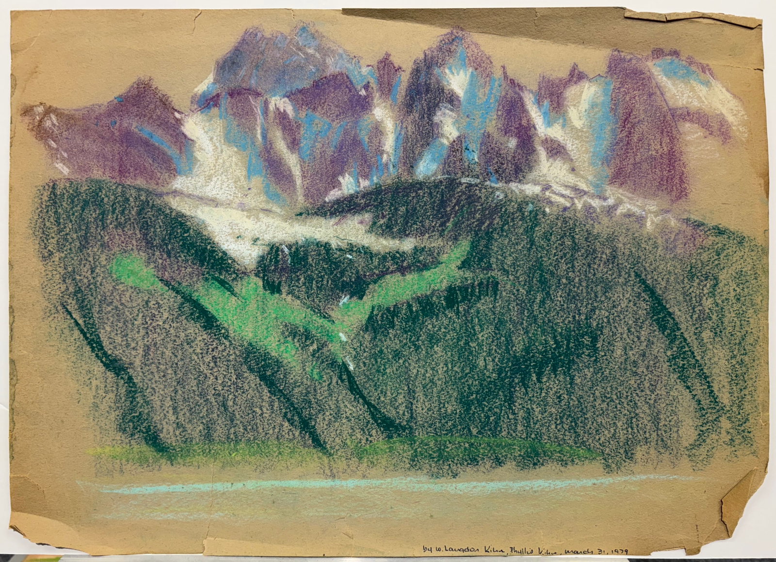 William Langdon Kihn (Am. 1898-1957), Set of Two Works: (a) Mountain Landscape, pastel on paper 10: Set of Two Works: (a) Mountain Landscape, pastel on paper 10 3/4 x 15 1/2, signed lower right: By W. Langdon Kihn, Phyllis Kihn, March 31, 1979; (b) Mountains at the Edge of the Lake, pastel on paper