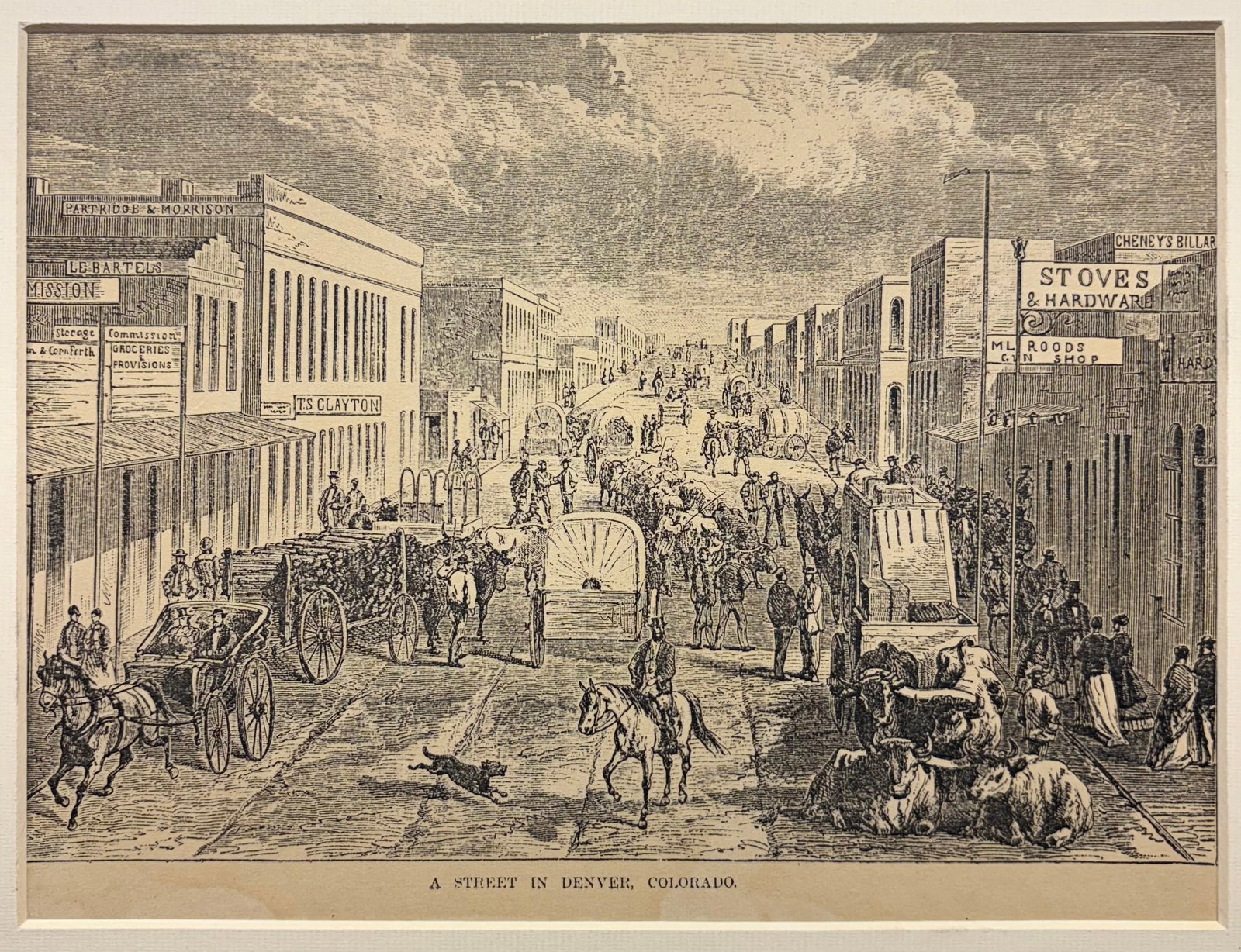 Set of 4 Prints: (a) A Street In Denver, Colorado; (b) Station of the Pacific Railway at Omaha (1 of 4)