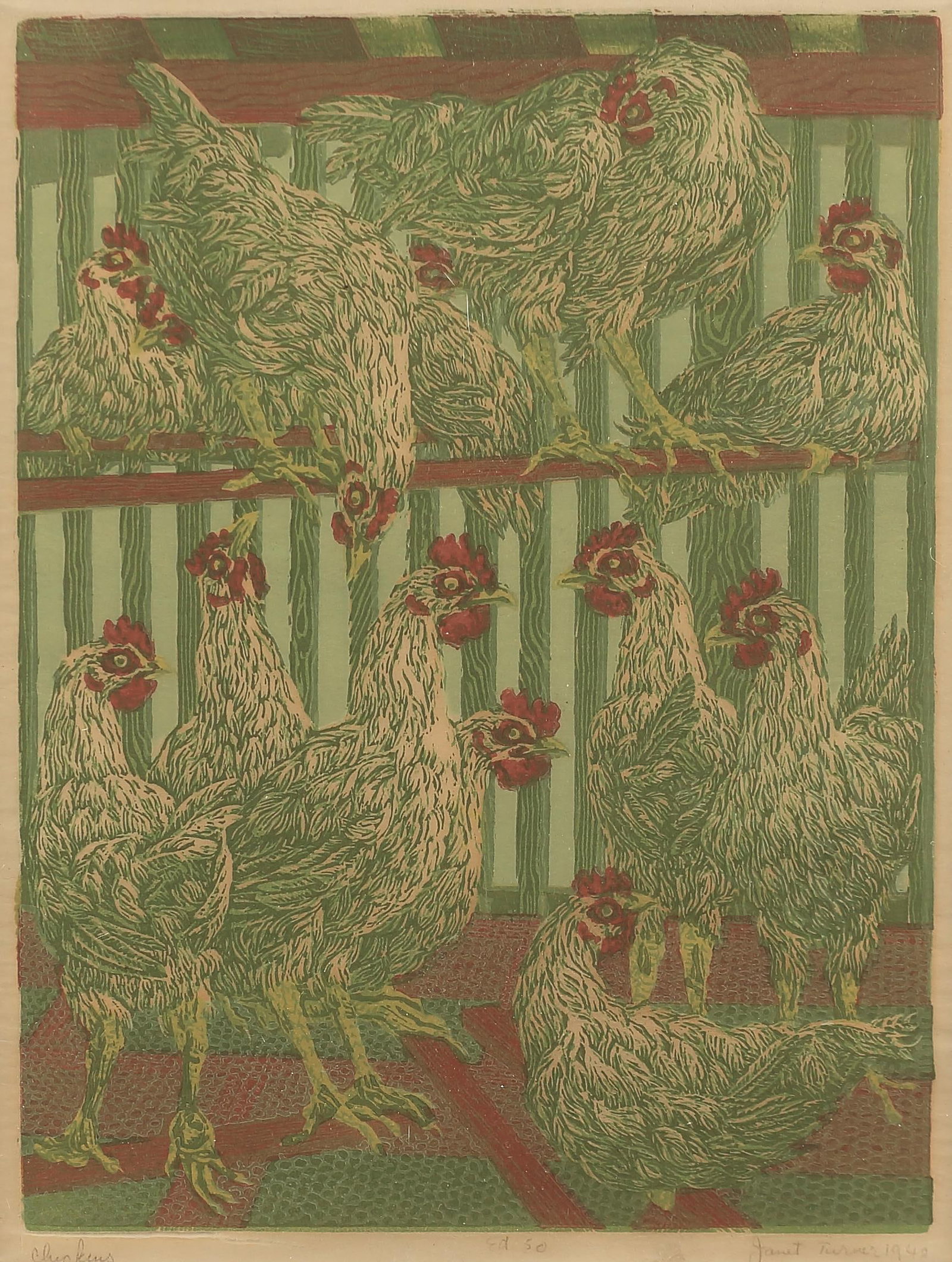 Janet Turner (Am. 1914-1988), Chickens, ed. 50, 1948 (1 of 1)