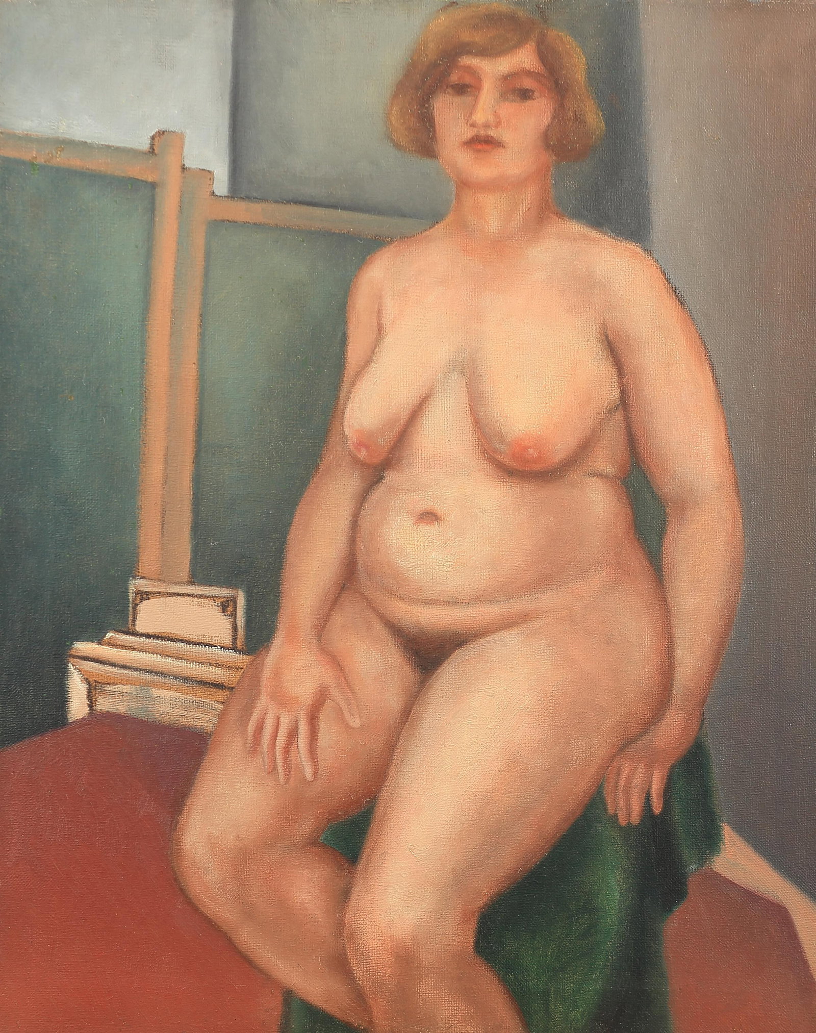 Coreen Spellman (Am. 1905-1978), Female Nude, c. 1929: Coreen Spellman (Am. 1905-1978), Female Nude, c. 1929, oil on canvas 20 x 16, signed on verso: C.M. Spellman, 24 South Grove St., East Orange, Note: Spellman's address on verso was her address when li