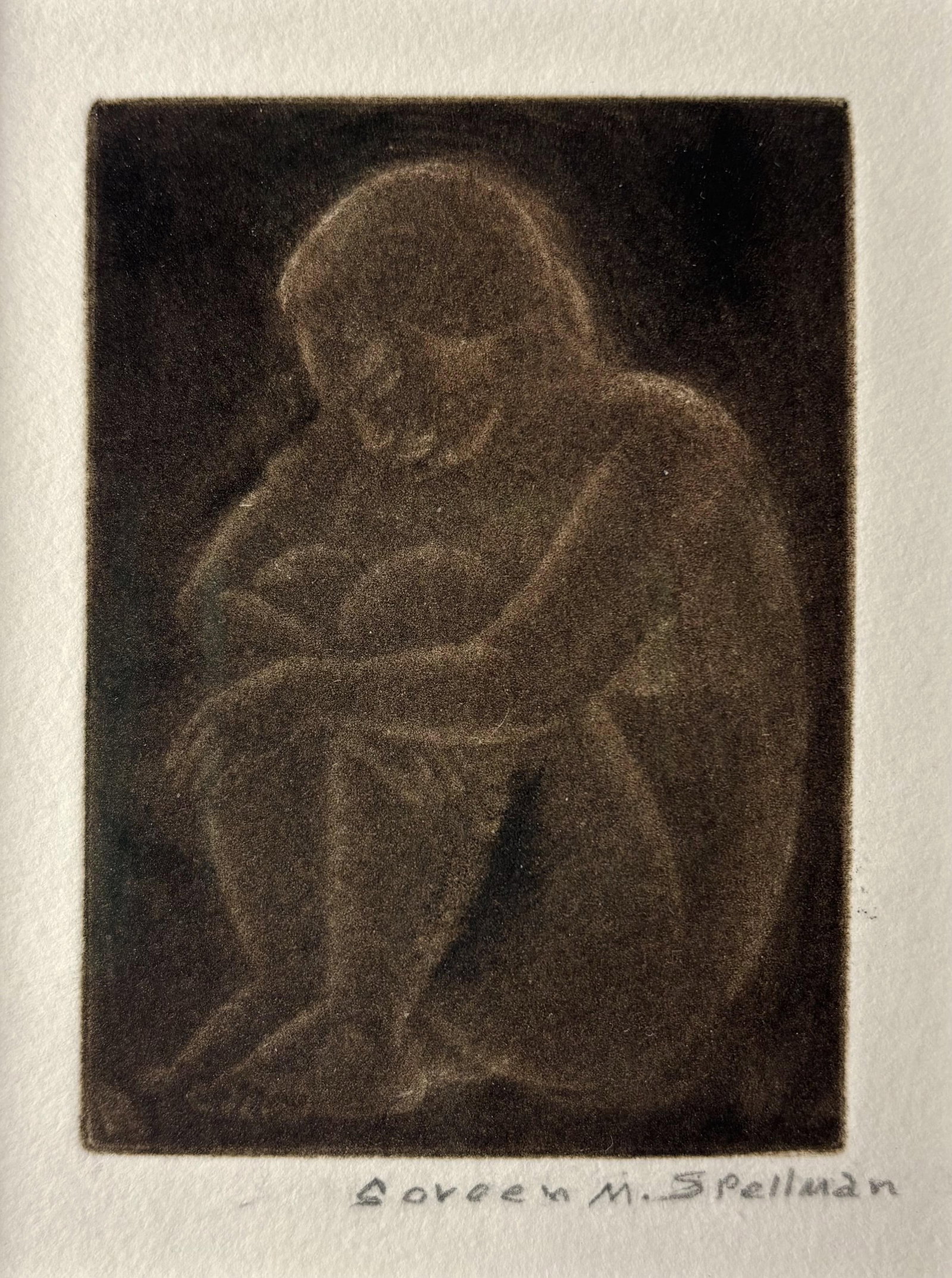 Coreen Spellman (Am. 1905-1978), Mexican Woman: Coreen Spellman (Am. 1905-1978), Mexican Woman, mezzotint 3 3/8 x 2 3/8, signed lower right: Coreen M. Spellman; signed and titled on verso: Coreen Mary Spellman, Denton, Texas, "Mexican Woman",