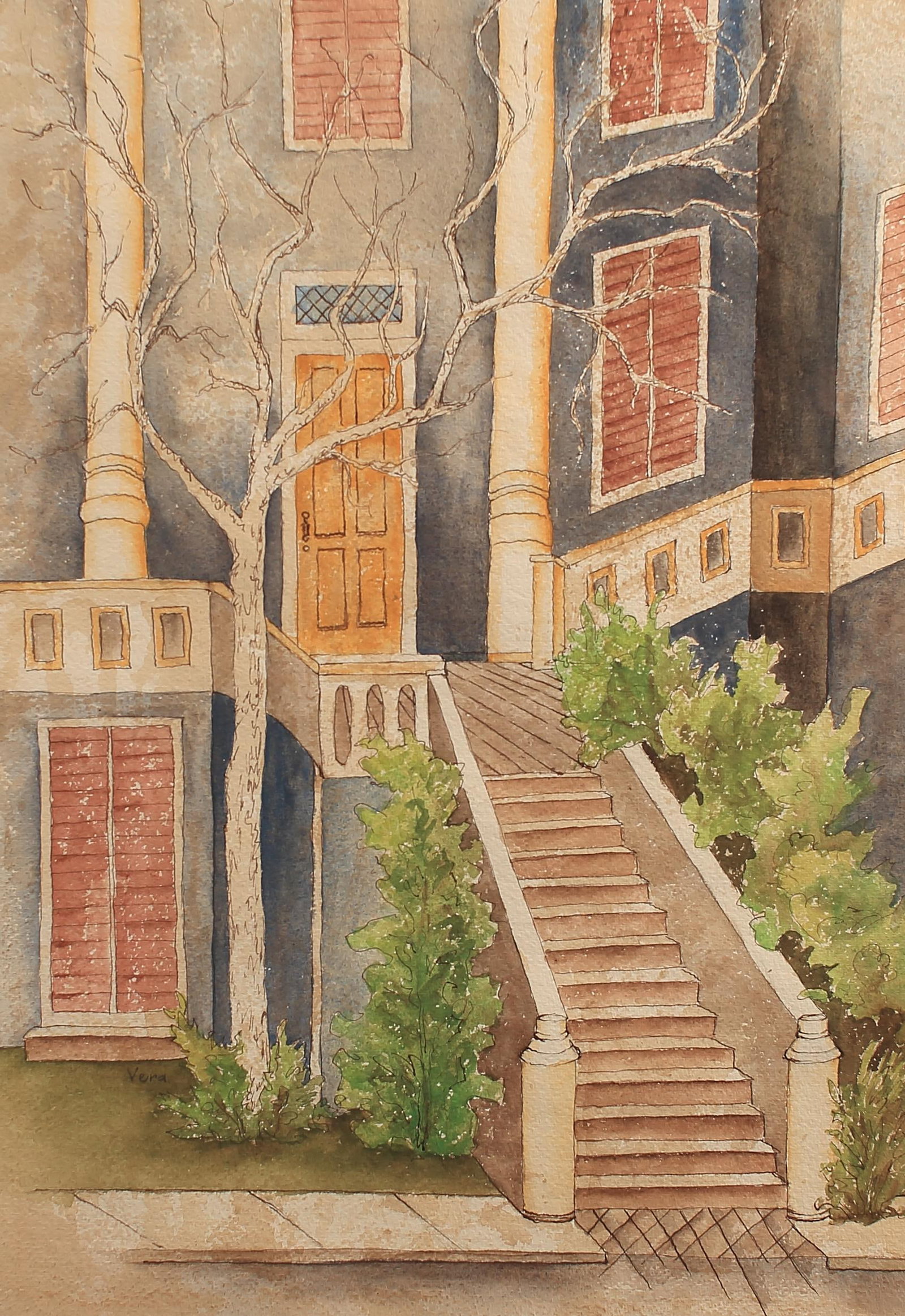 Vera Turbeville Edelbrock (Am. 20th Cent.), House in Galveston: Vera Turbeville Edelbrock (Am. 20th Cent.), House in Galveston, watercolor on paper 20 x 14, signed lower left: Vera, This work was donated to the Texas Art Collectors Organization (TACO) to be sold f