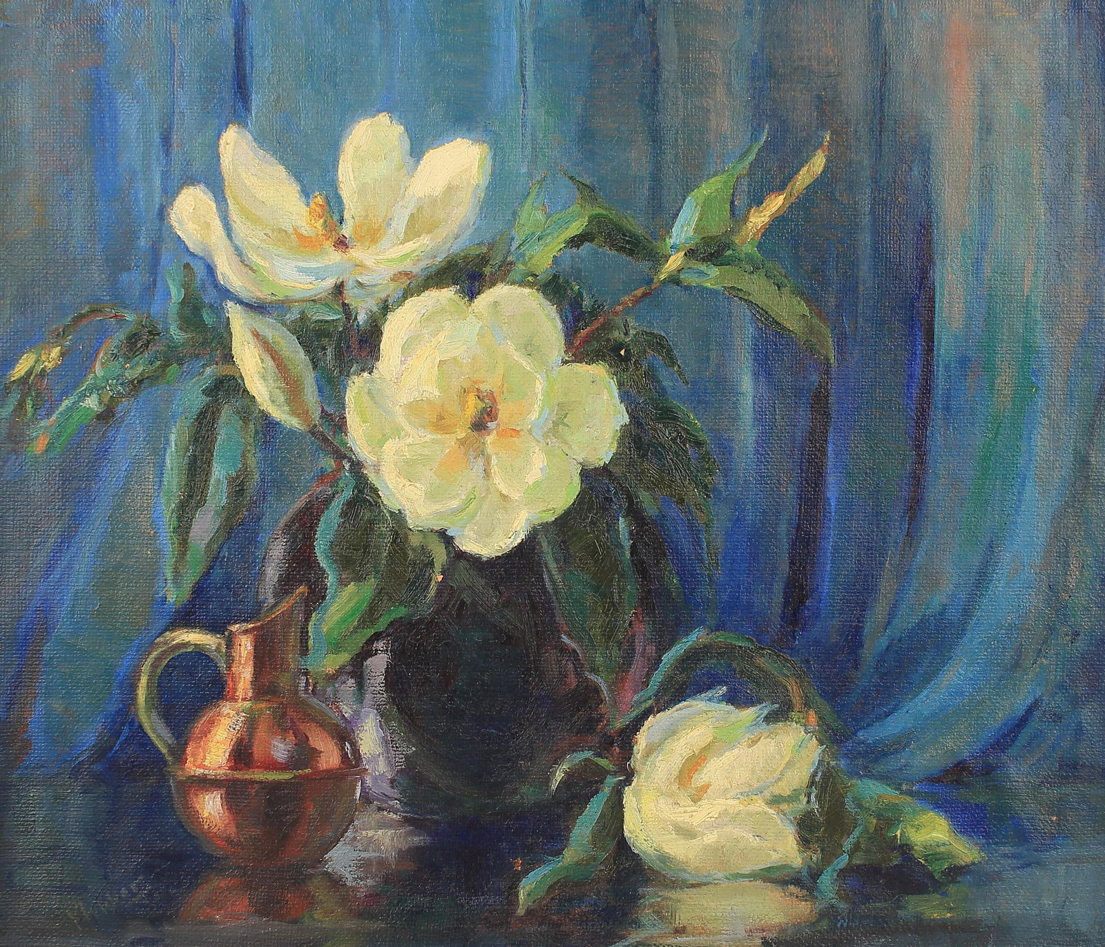 Frank Klepper (Am. 1890-1952), Magnolias: Frank Klepper (Am. 1890-1952), Magnolias, oil on canvas 24 x 27, signed lower left: Klepper, A note on this painting from a notebook listing items for Bessie's executor: "Oil Painting of Magnolia Stil