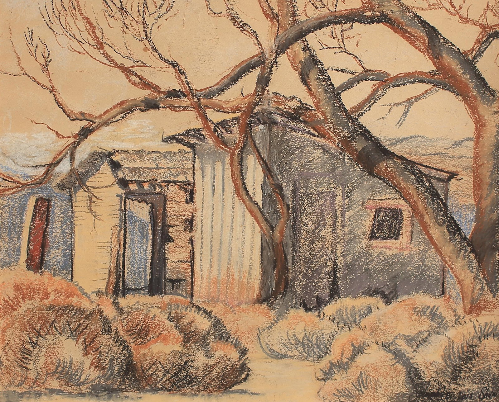 Lois Hogue Shaw (Am. 1897-2001), Metal Barn and Trees (1 of 1)