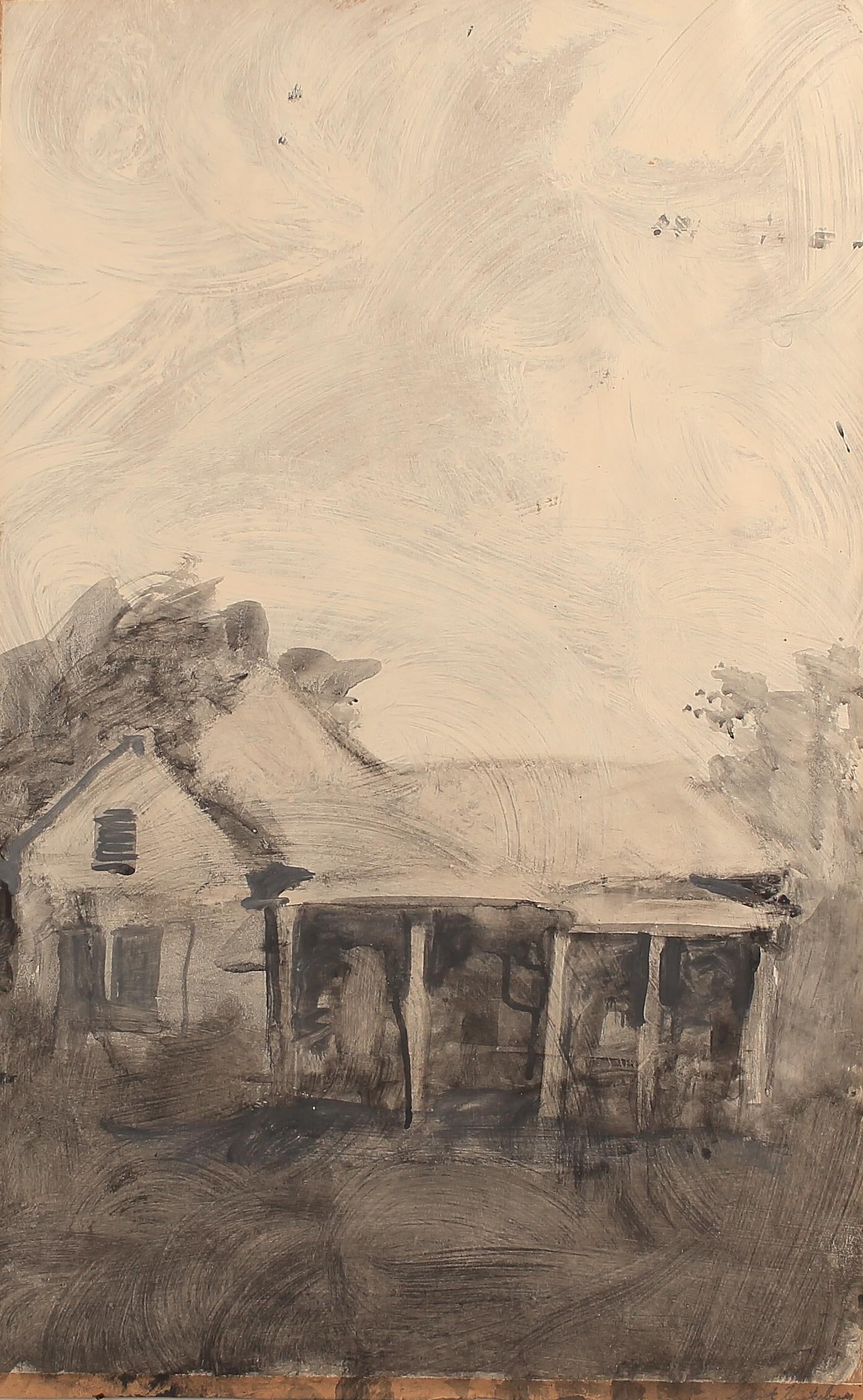 Sedrick Huckaby (Am. b. 1975), Big Momma's House, 1913 Wallace Street, 2007: Sedrick Huckaby (Am. b. 1975), Big Momma's House, 1913 Wallace Street, 2007, tempra on brown paper 26 x 16 3/4, signed lower right: Sedrick Huckaby III, LOTS: 138-166. David Dike is pleased to offer s