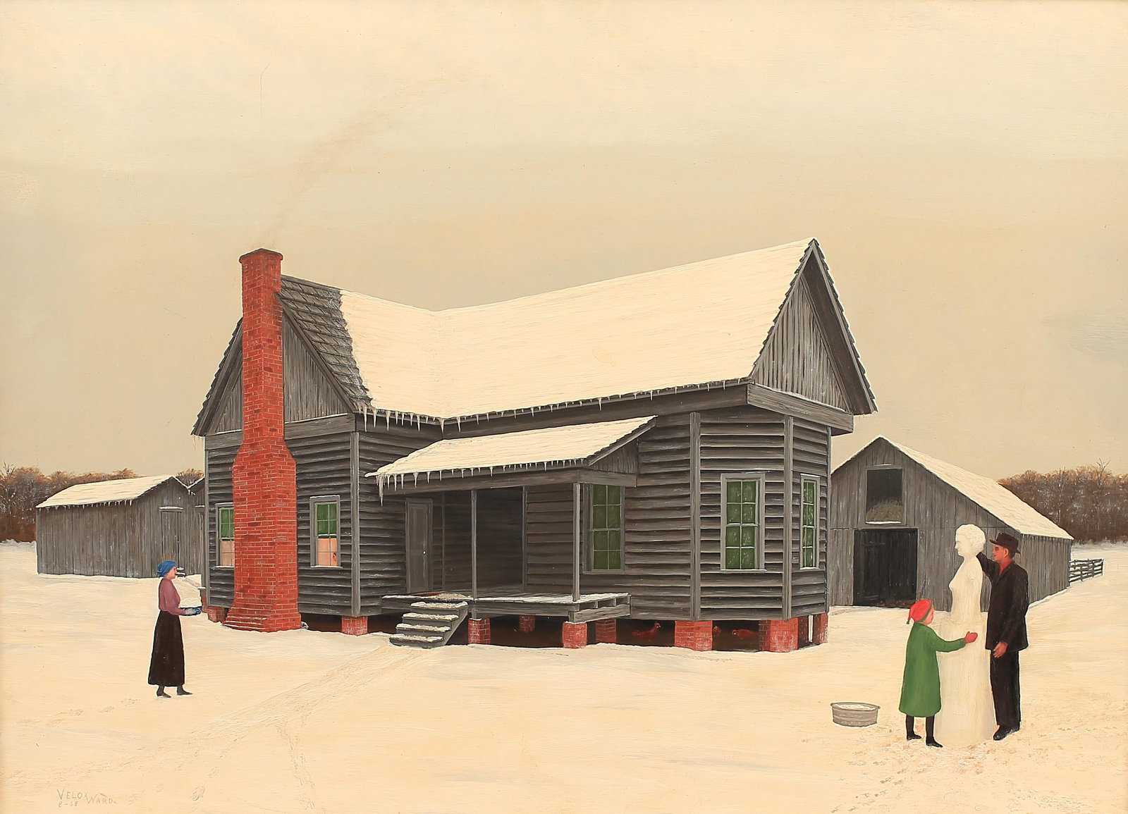 Velox Ward (Am. 1901-1994), Mama Makes Snow Cream While Papa Makes Snow Woman, 1968 (1 of 1)