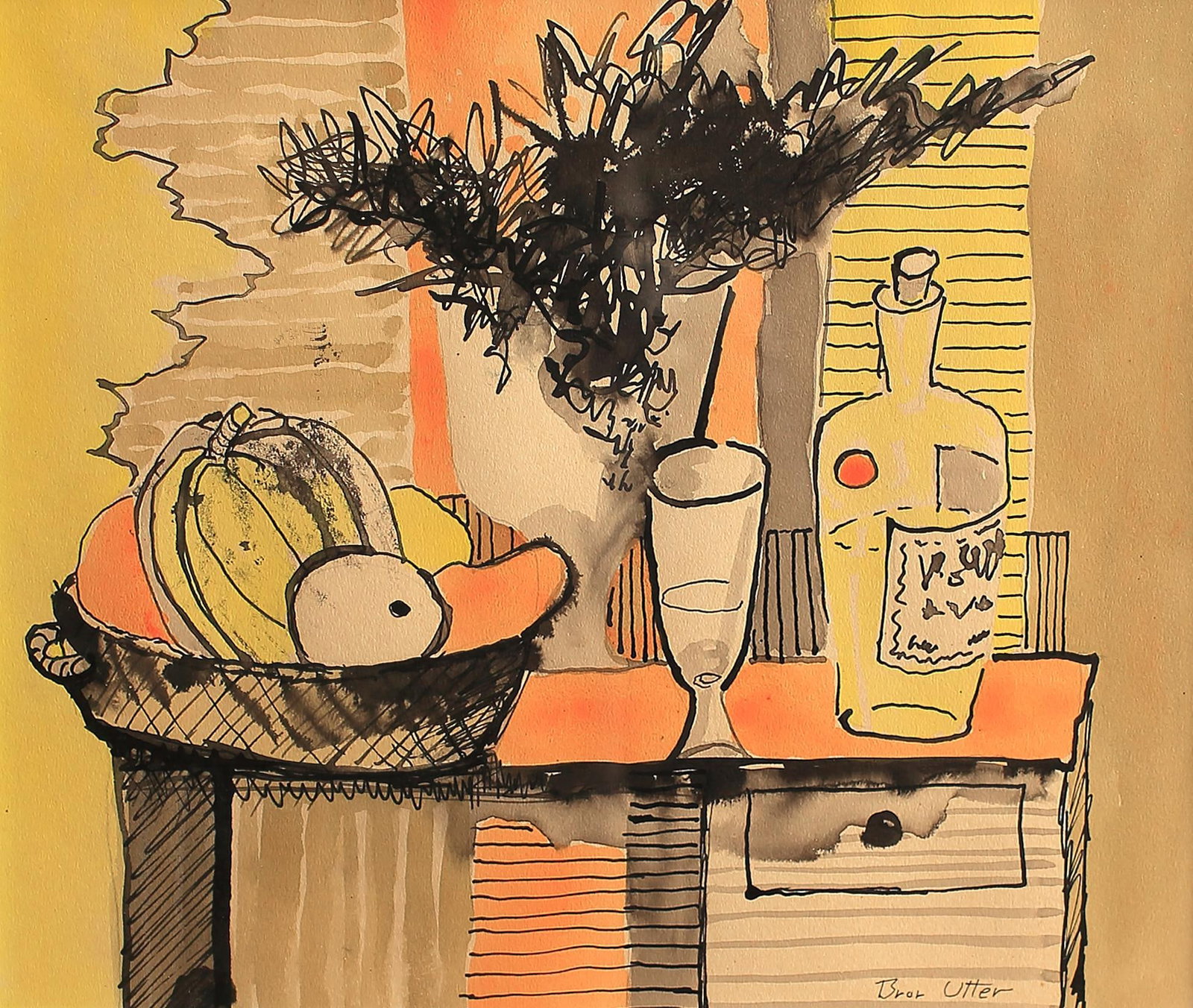 Bror Utter (Am. 1913-1993), Still Life with Yellow: Bror Utter (Am. 1913-1993), Still Life with Yellow, watercolor on paper 8 1/2 x 10, signed lower right: Bror Utter, LOTS: 138-166. David Dike is pleased to offer selected works from the collection of 