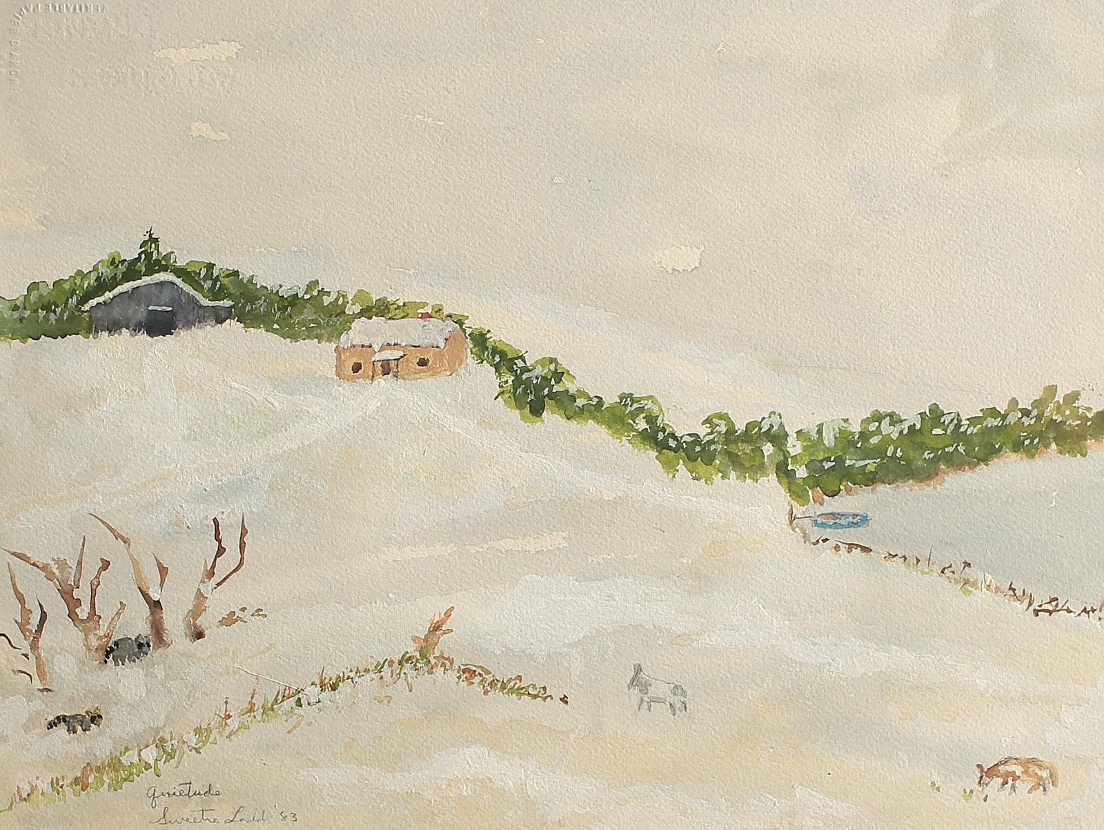 Sweetie Ladd (Am. 1902-1991), Quietude, 1983: Sweetie Ladd (Am. 1902-1991), Quietude, 1983, watercolor on paper 11 x 14 1/4, signed lower left: Quietude, Sweetie Ladd '83, LOTS: 138-166. David Dike is pleased to offer selected works from the coll