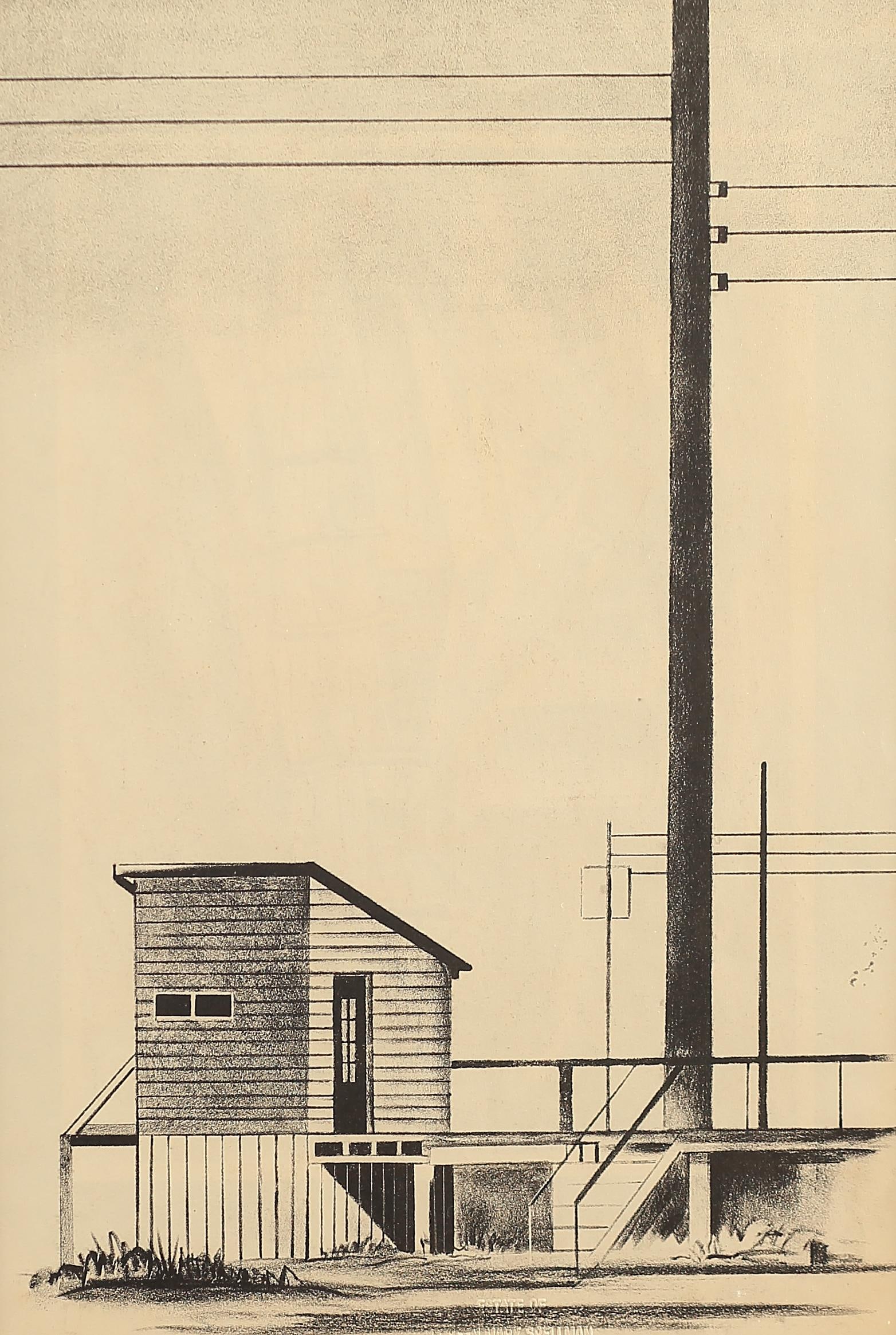 Coreen Spellman (Am. 1905-1978), Double-Sided: Krum Weighing Station and Barn with Silos: Coreen Spellman (Am. 1905-1978), Double-Sided: Krum Weighing Station and Barn with Silos, lithograph 14 1/2 x 9 3/4, stamped lower right: Estate of Coreen Mary Spellman, This concludes artworks from t
